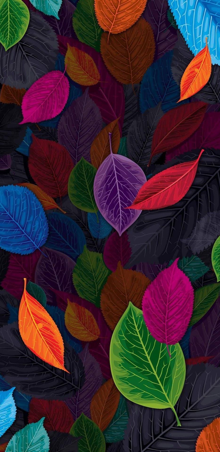 Foglie colorate su sfondo scuro, 934x1920 Verticale, Telefono