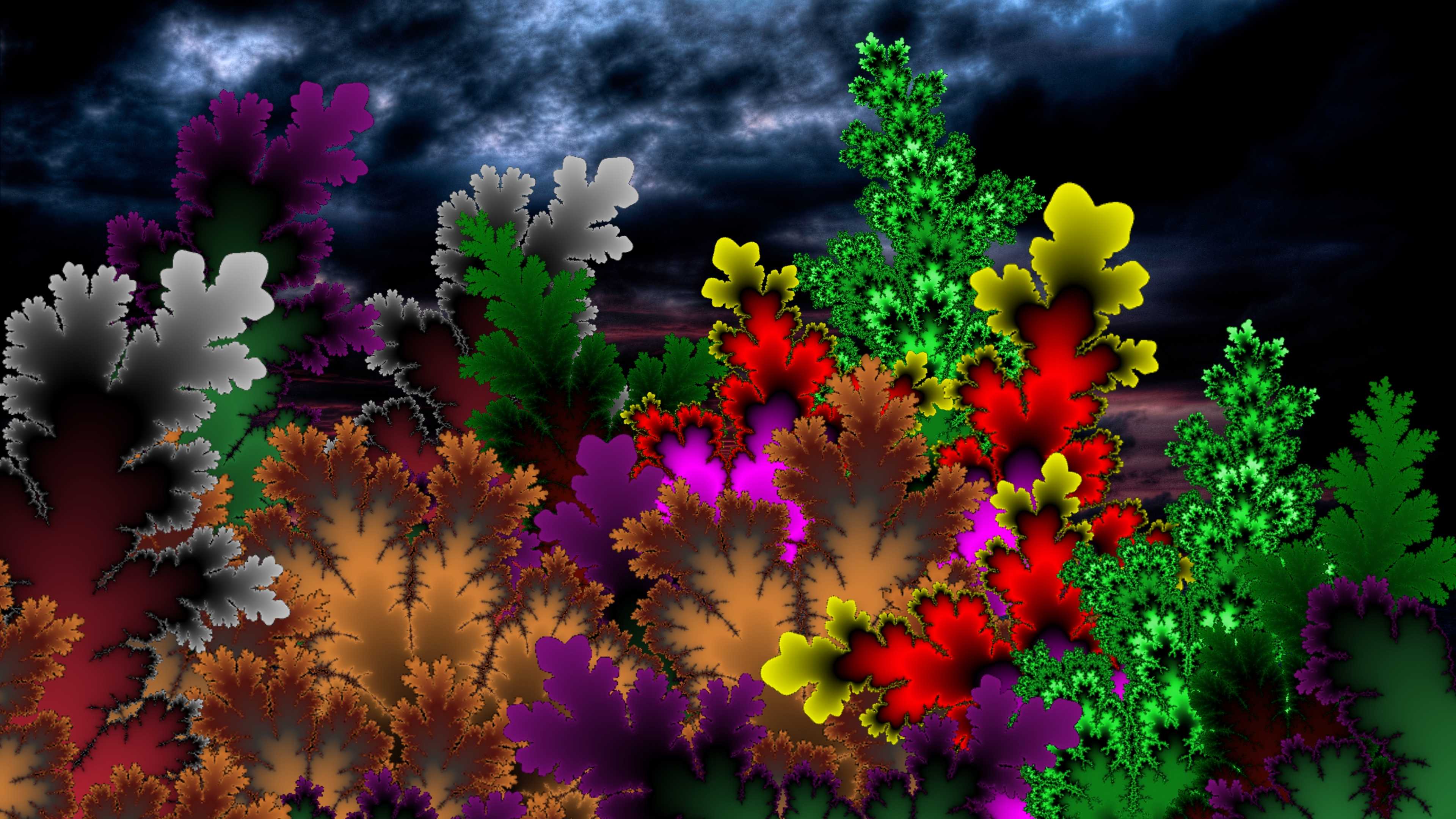 Foglie colorate astratte cielo notturno, 3840x2160 Ultra HD, 4K TV