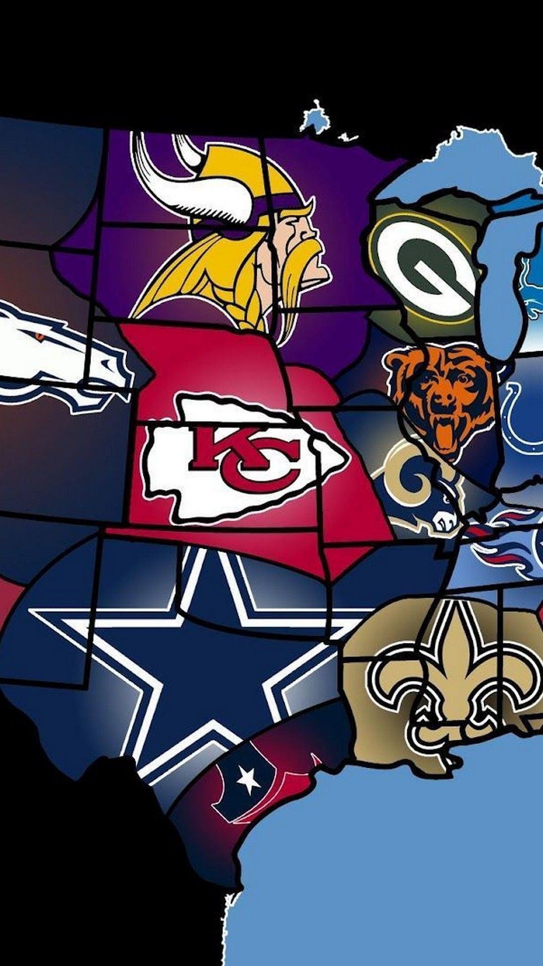 Loghi squadre NFL su mappa USA, 1080x1920 Full HD Verticale, Smartphone