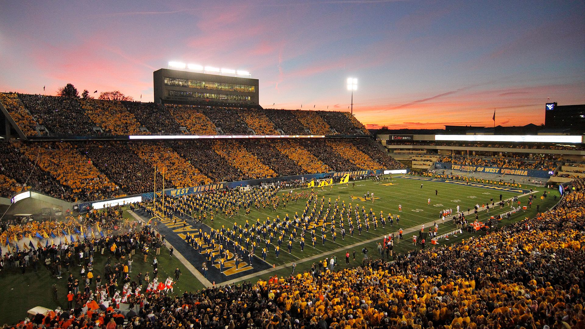 Stadio football WVU al tramonto, 1920x1080 Full HD 1080p, PC Desktop