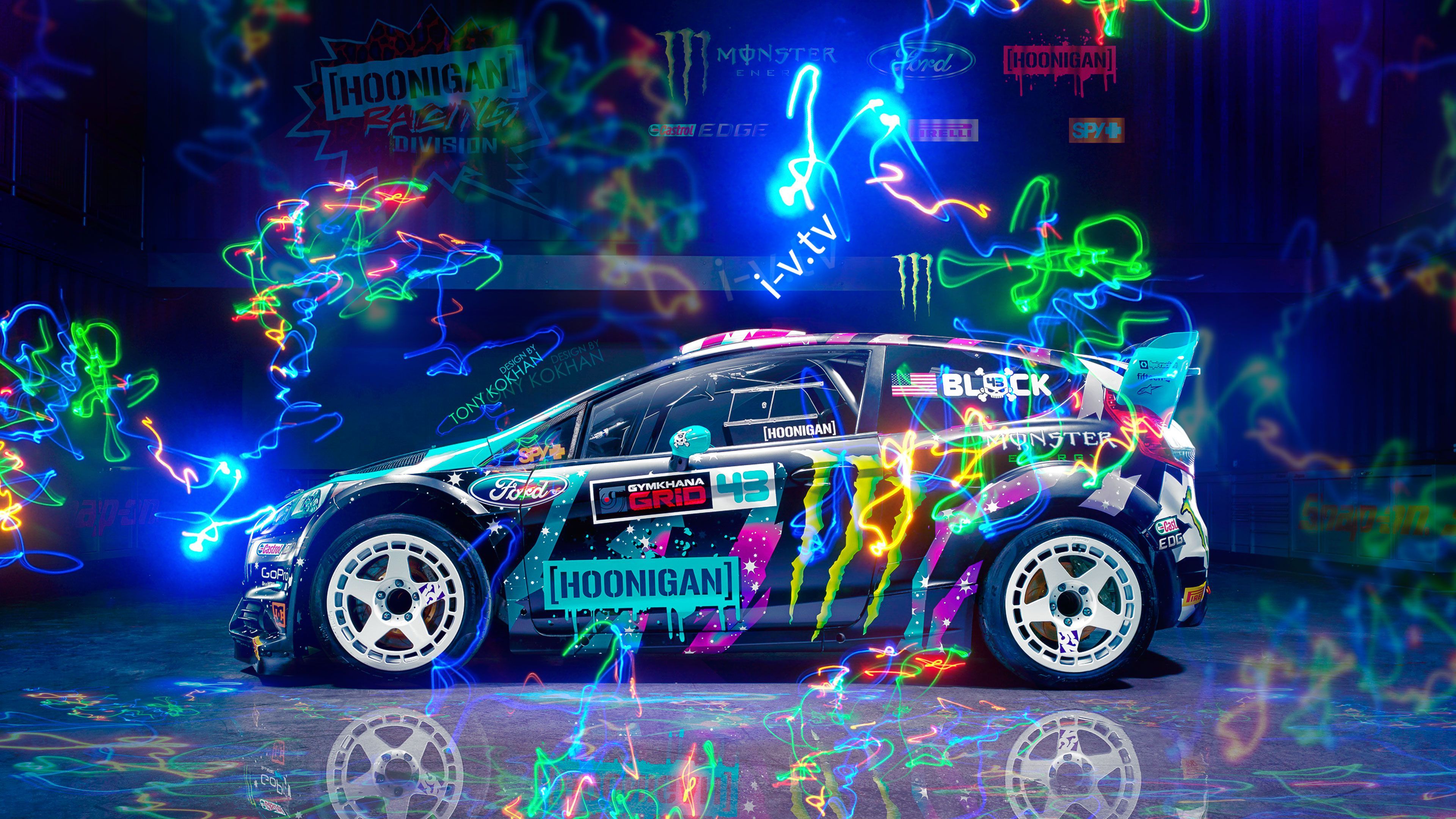 Ford Fiesta ST Hoonigan luci neon, 3840x2160 4K, Desktop 4K