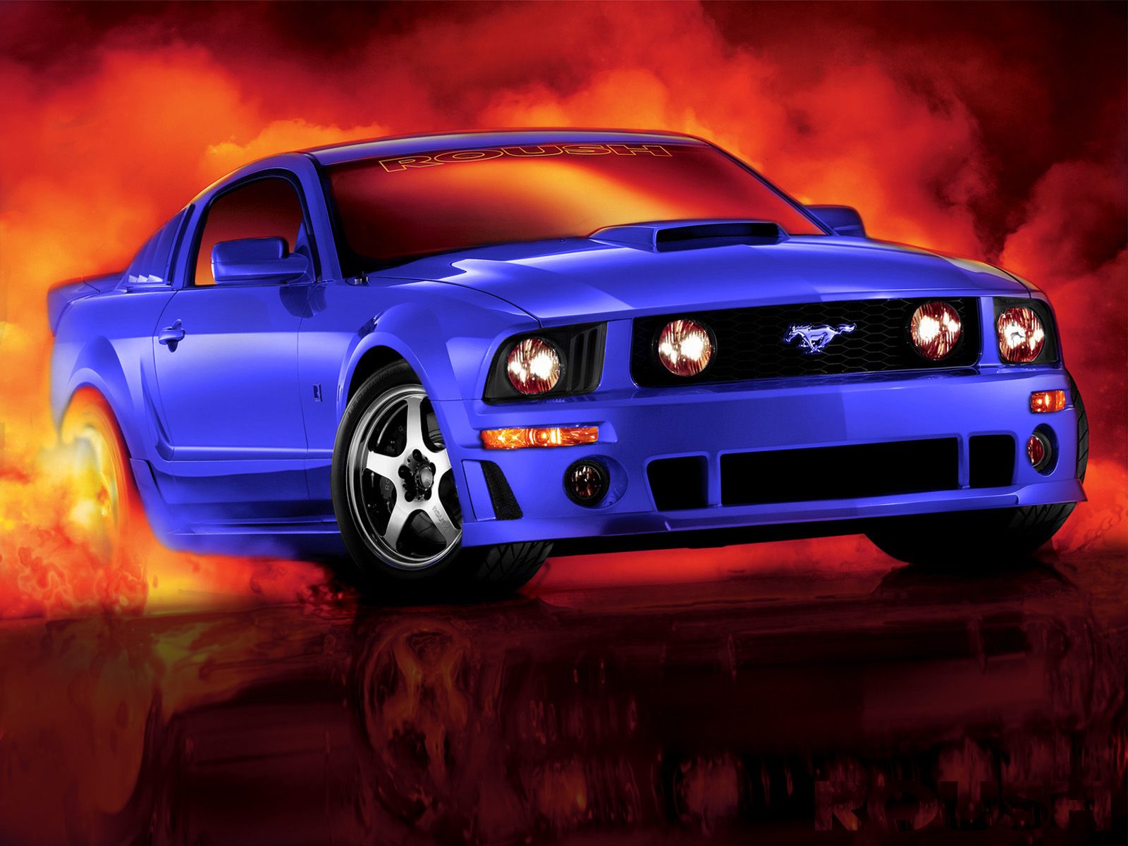 Ford Mustang blu tra fiamme, 1600x1200 900p, PC