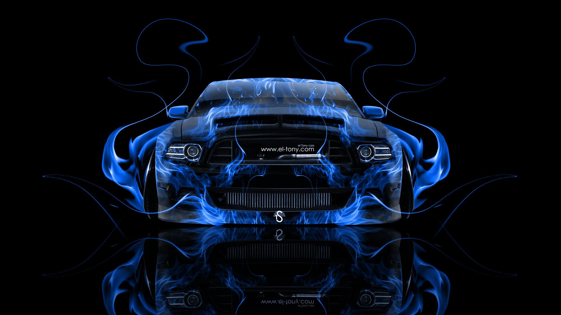 Ford Mustang blu fiamme astratte, muscle car, 1920x1080 Full HD 1080p, Desktop