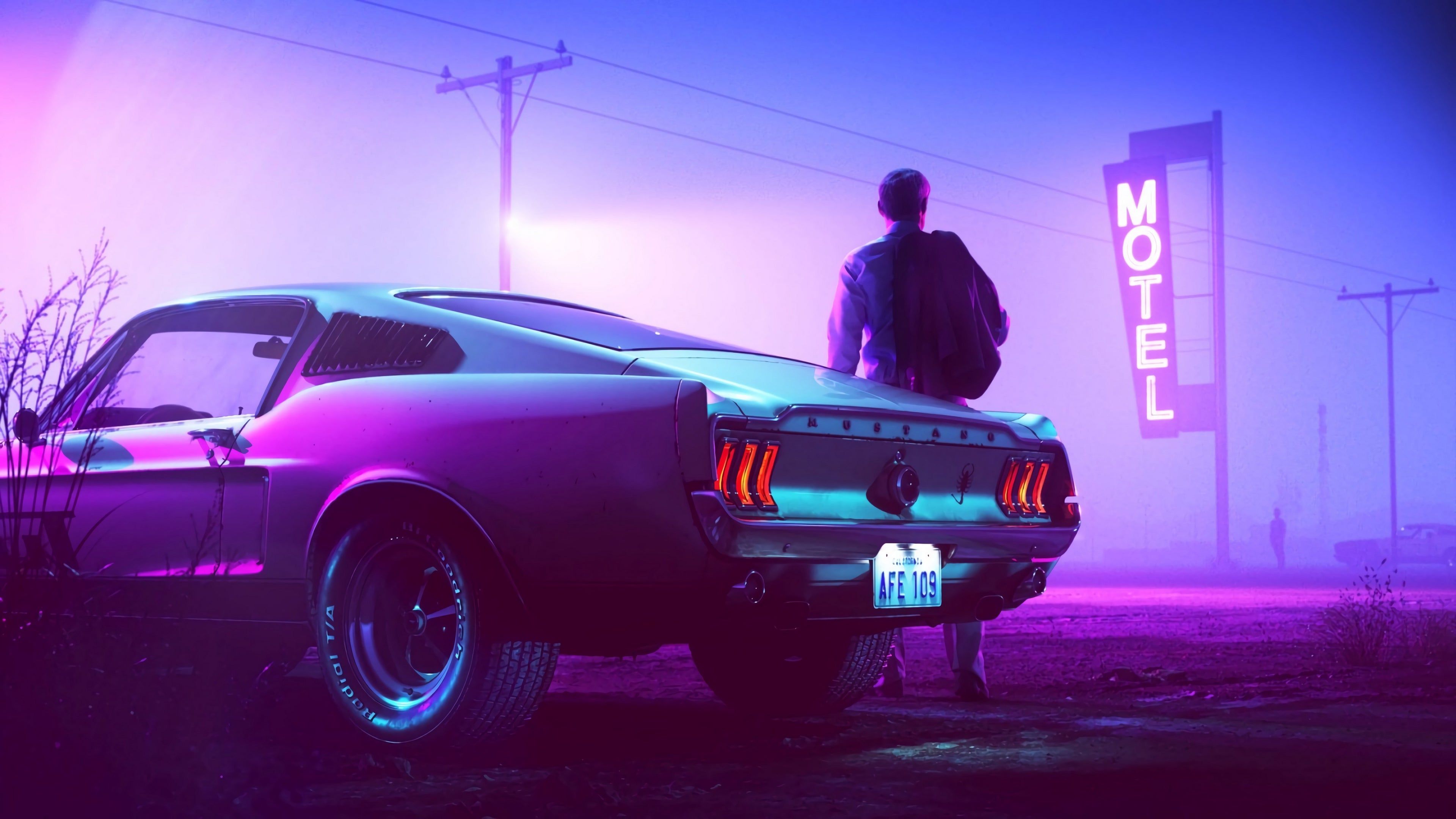 Ford Mustang blu al motel, V8, 3840x2160 Ultra HD, 4K TV