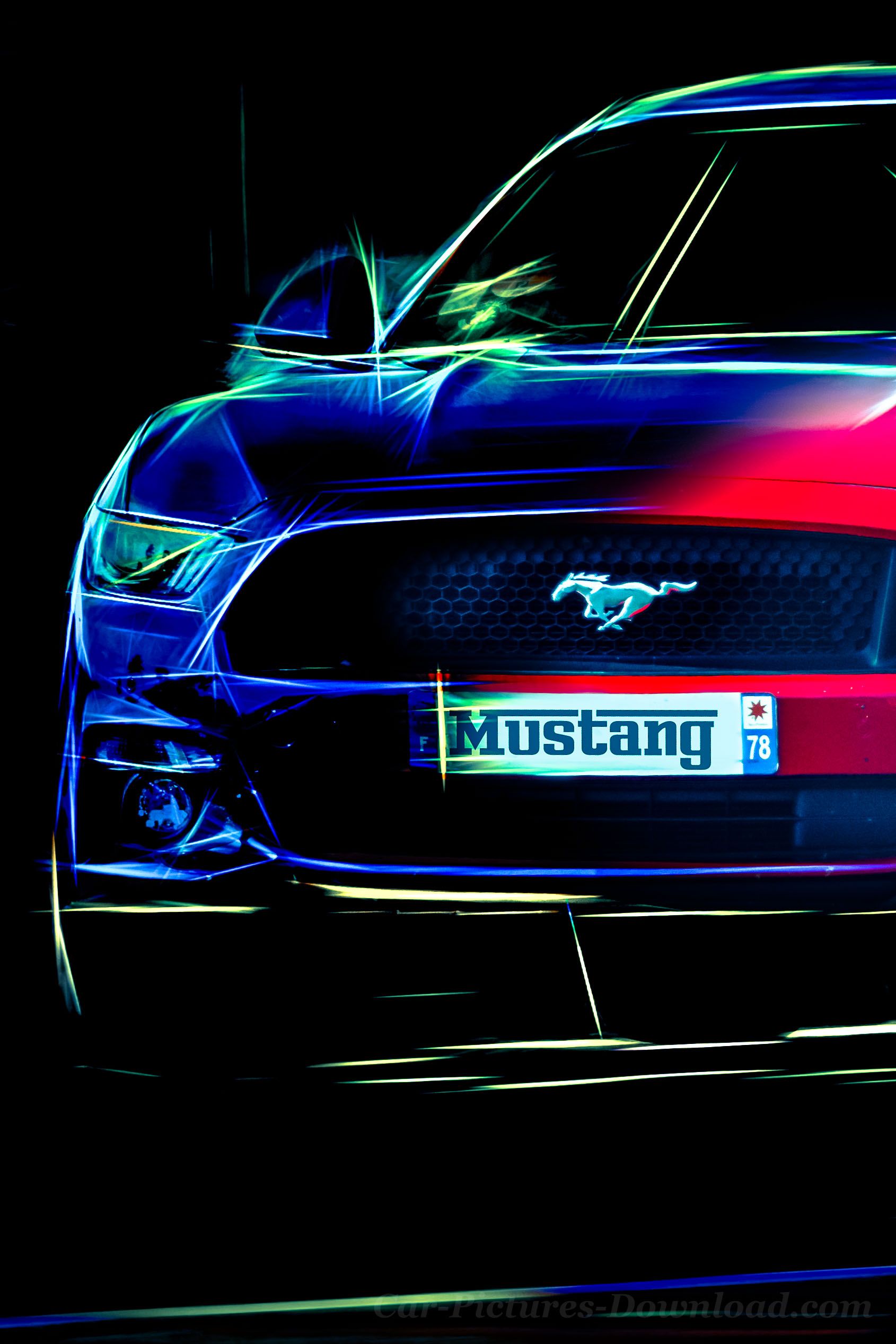 Ford Mustang blu neon, 1690x2535 Verticale, Telefono