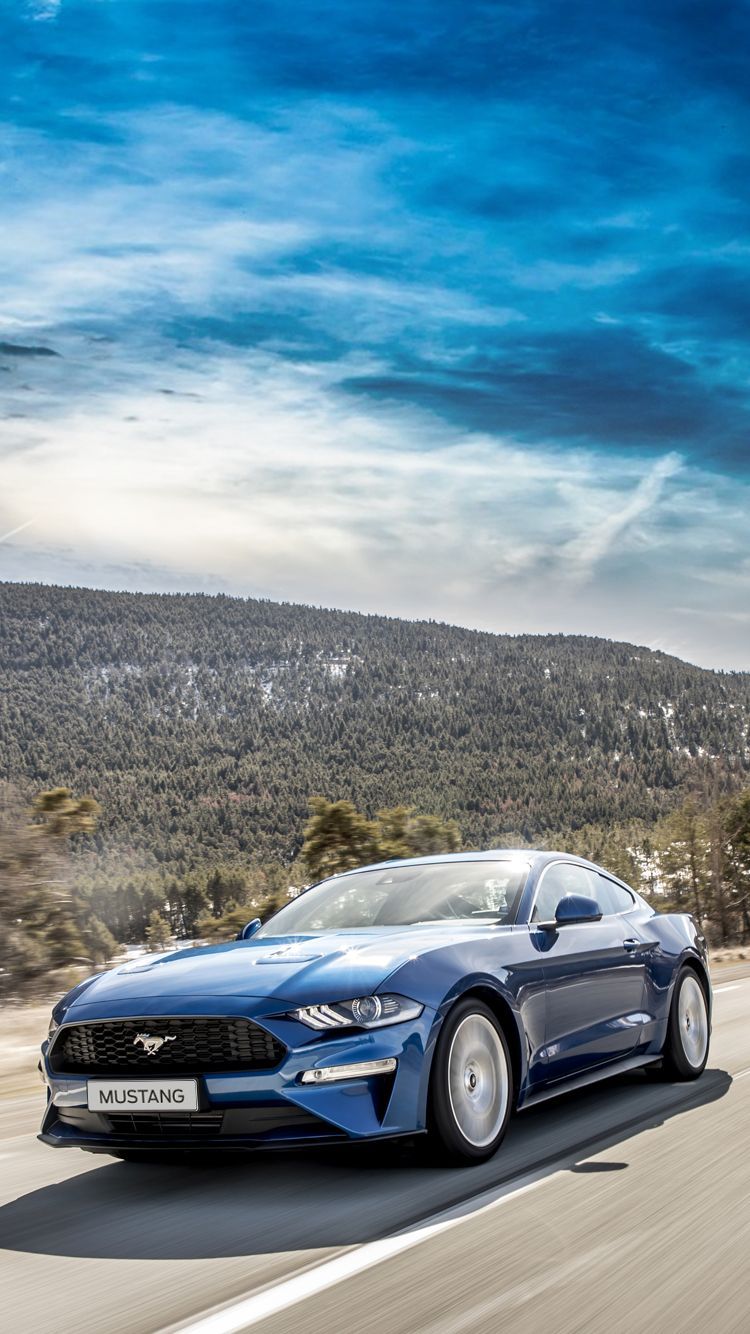 Ford Mustang blu su strada, 750x1334 Full HD Verticale, Smartphone