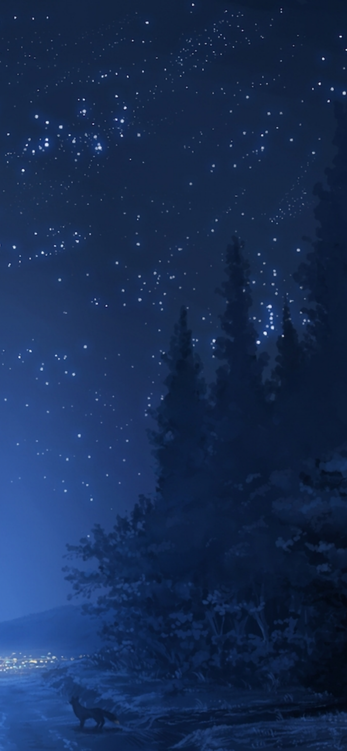 Foresta notturna con stelle, 1125x2436 Full HD Verticale, Smartphone