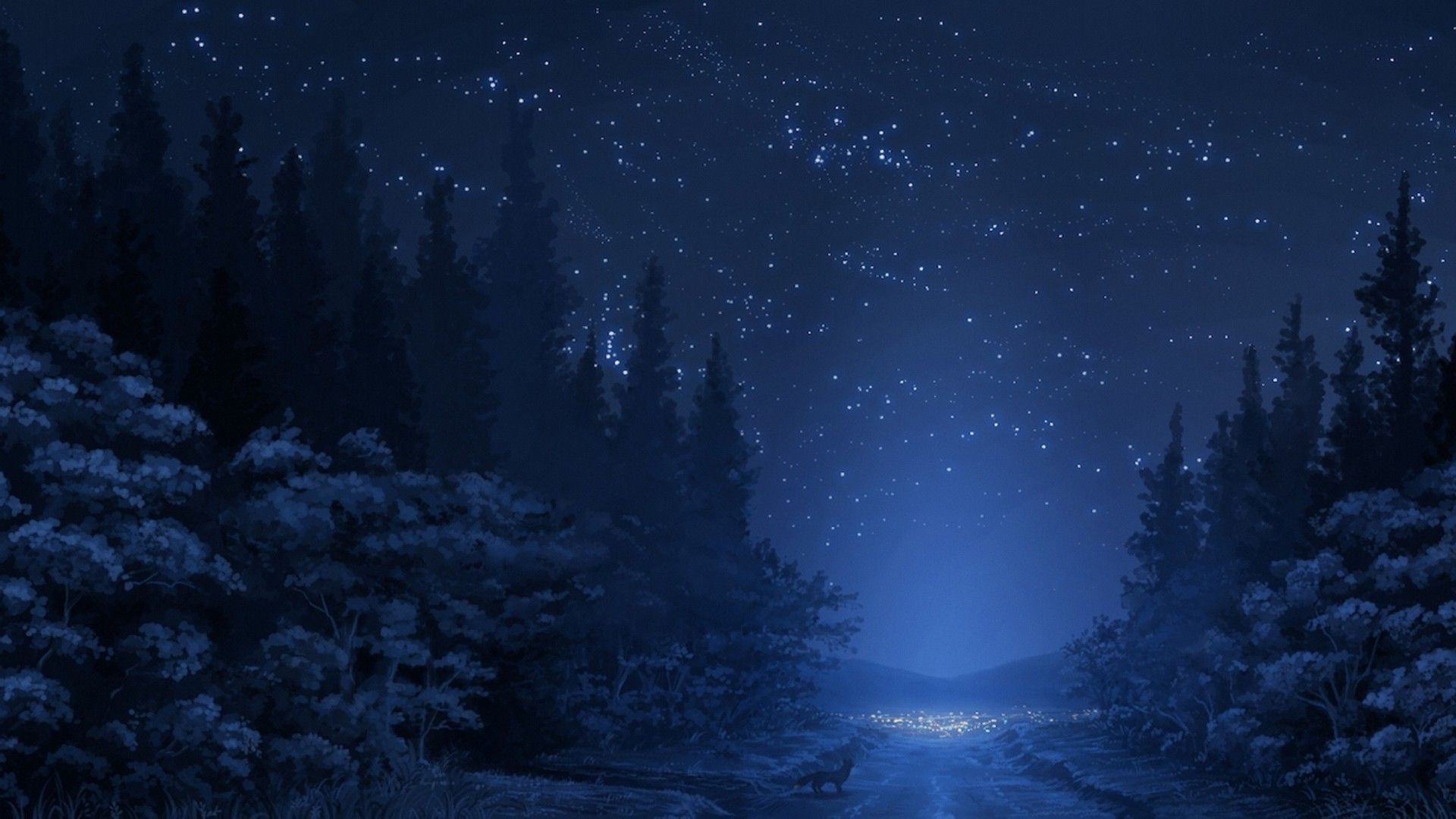 Foresta notturna con stelle, 1920x1080 1080p, Desktop