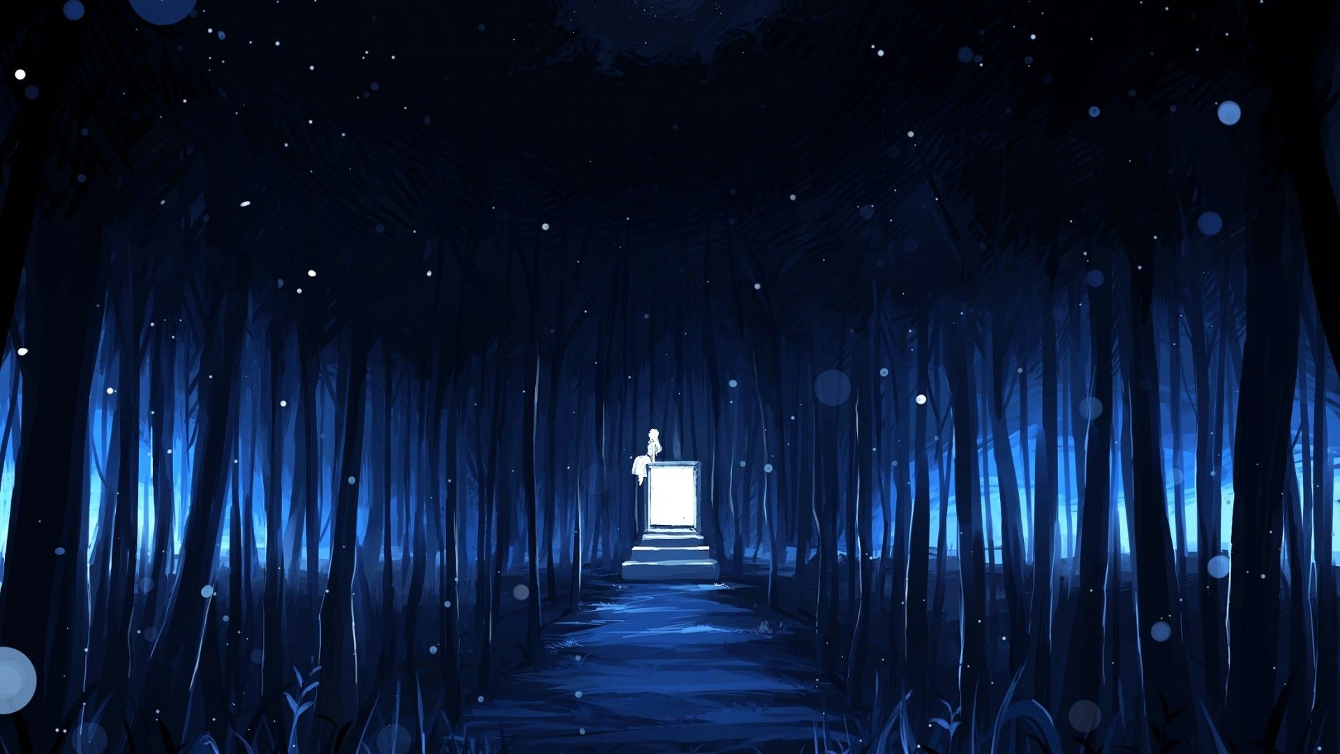 Figura luminosa in foresta scura, 1920x1080 Full HD, Desktop
