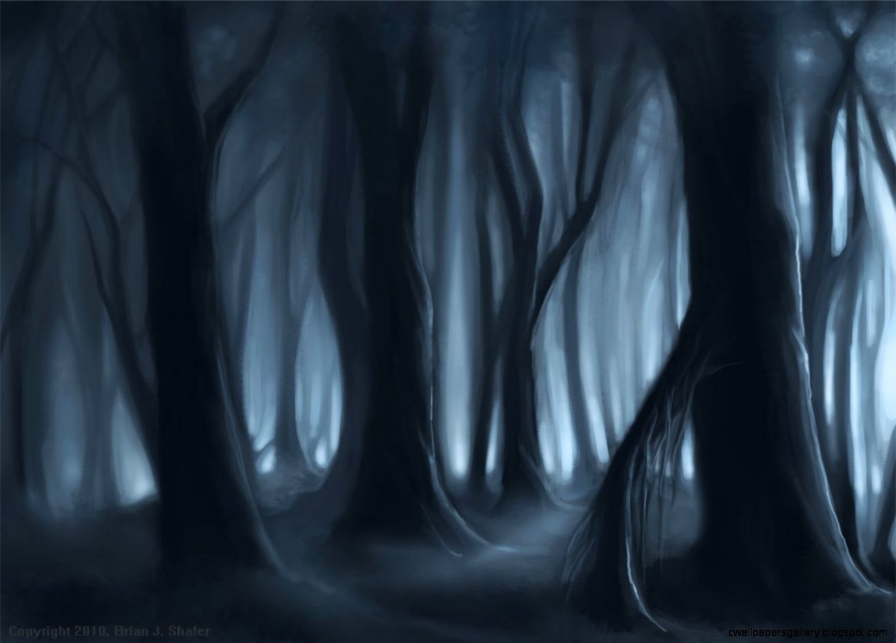 Foresta oscura nebbiosa notturna, 1297x931 720p, PC