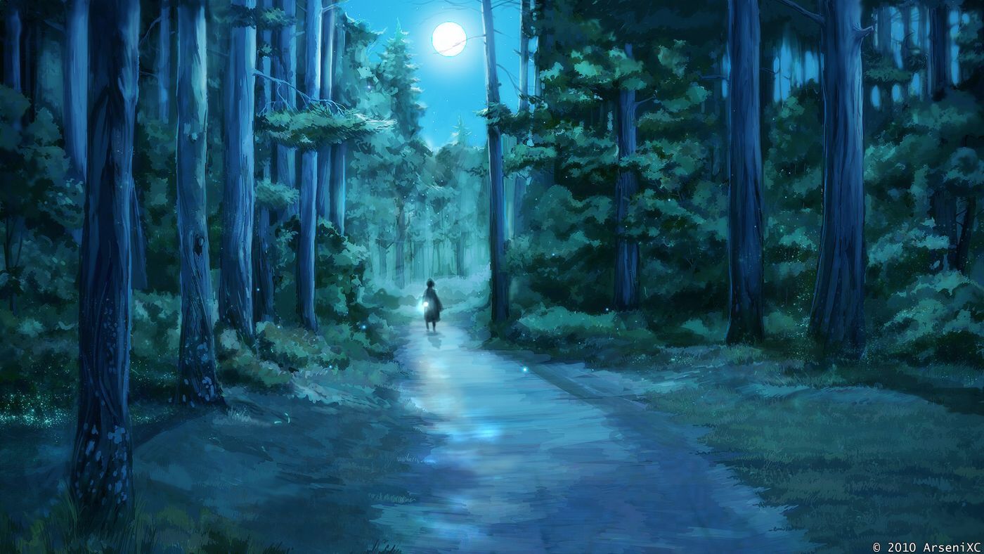Figura solitaria in foresta notturna, 1400x788 720p, PC