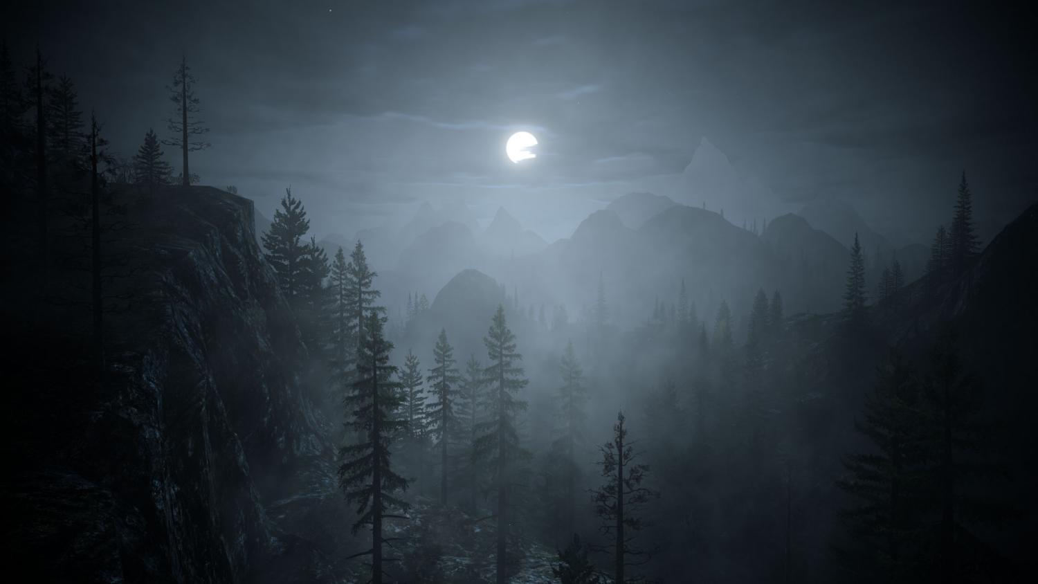 Foresta scura con luna, 1500x844 720p, PC