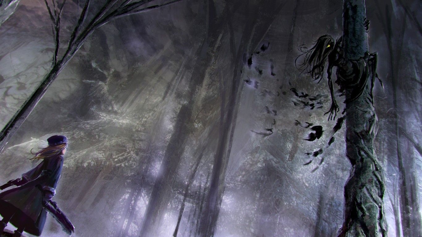 Ragazza in foresta oscura, 1366x768 HD, PC Desktop