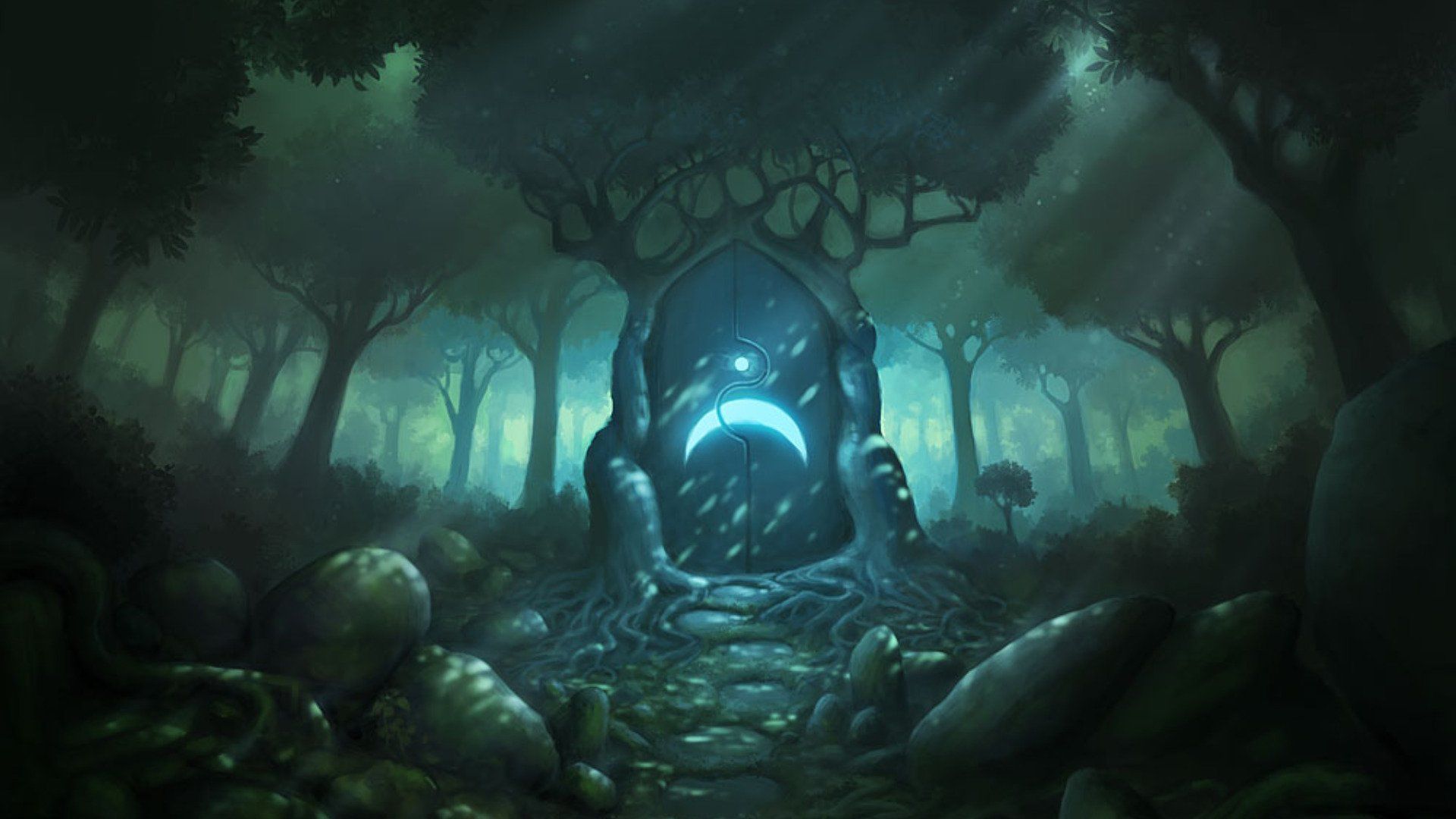 Foresta oscura con portale luminoso, 1920x1080 Full HD, PC