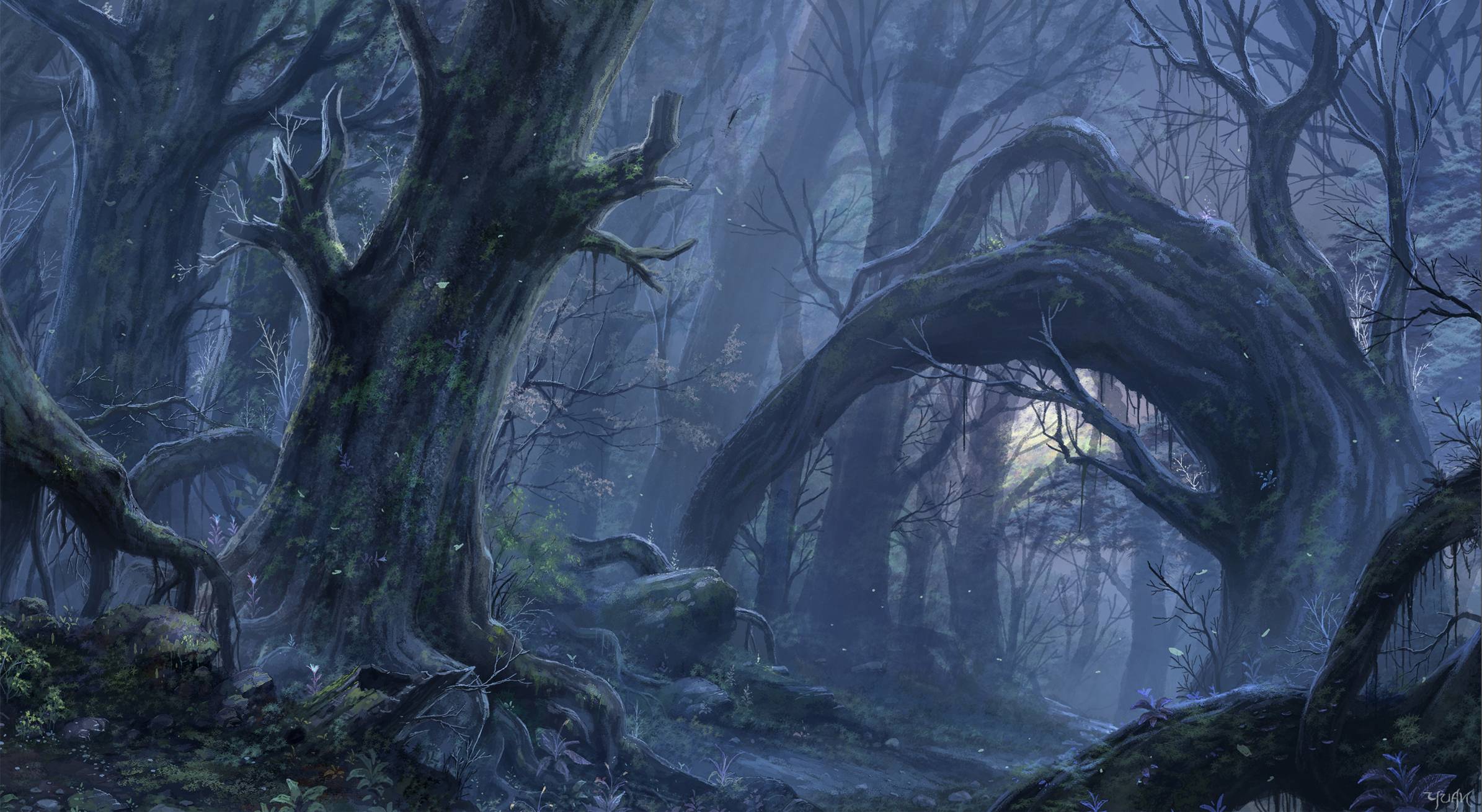 foresta fantasy oscura, 2390x1310 2K, Desktop