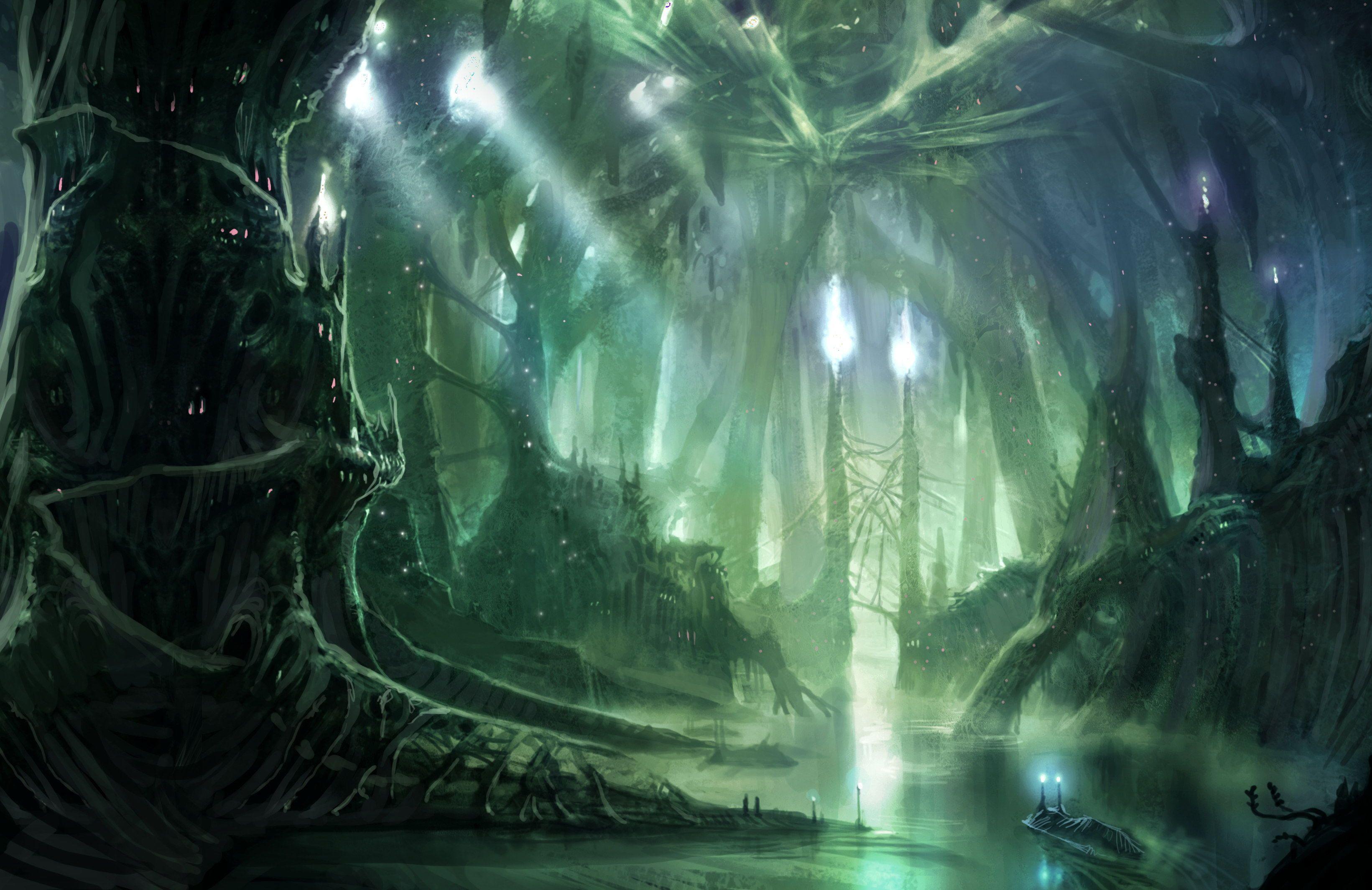 foresta fantasy verde luminosa, 3282x2129 2K+, Desktop