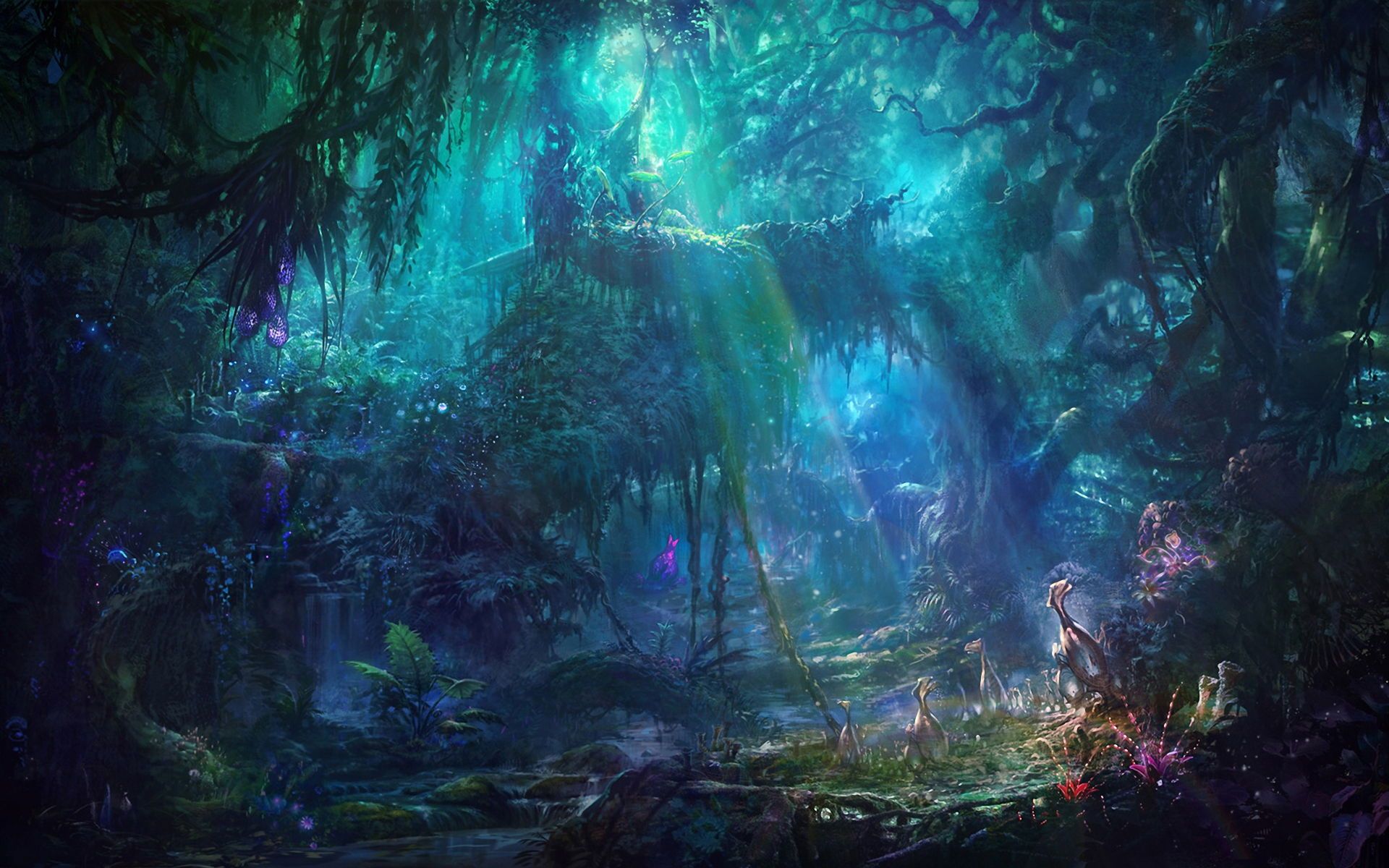 foresta incantata dipinto blu, 1920x1200 Full HD+, PC