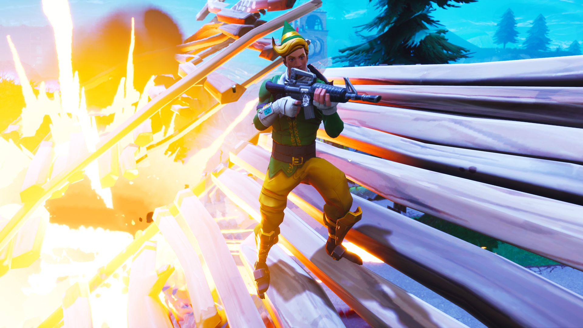Personaggio Fortnite con esplosione, battle royale, 1920x1080 Full HD 1080p, Laptop