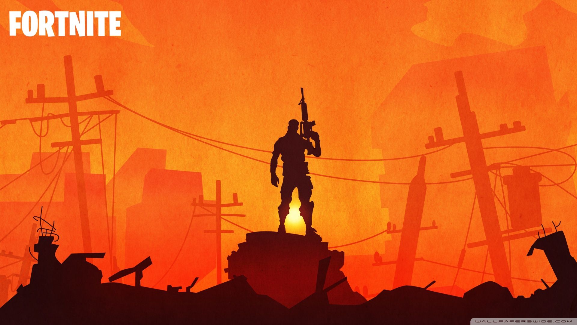Silhouette personaggio Fortnite rovine, 1920x1080 Full HD 1080p, PC