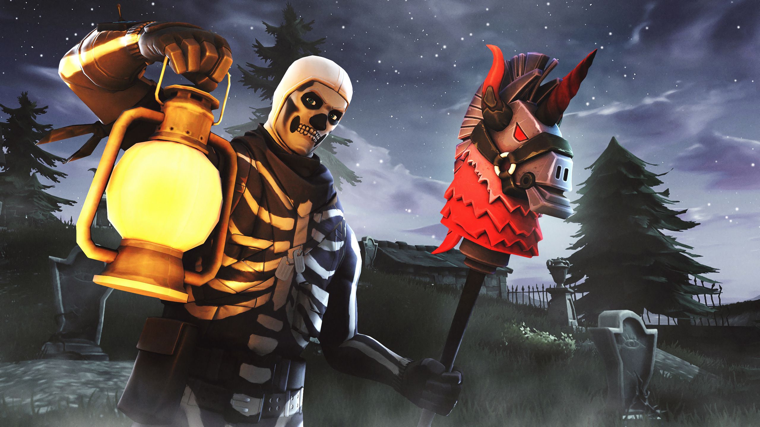 Skull Trooper Fortnite con lanterna, 2560x1440 2K, Monitor Gaming