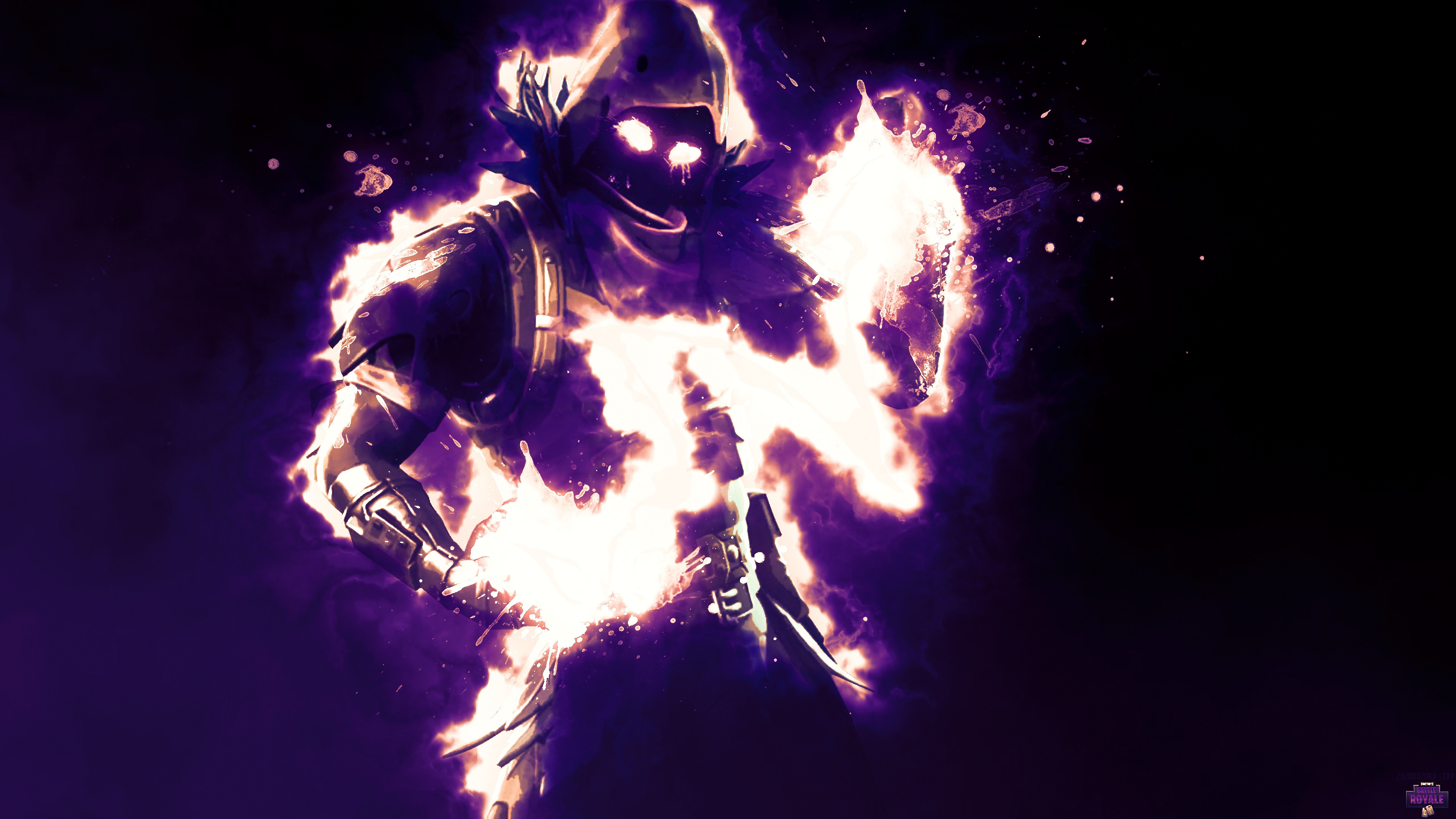 Personaggio Fortnite fiamme viola, 7680x4320 Ultra HD, 4K TV