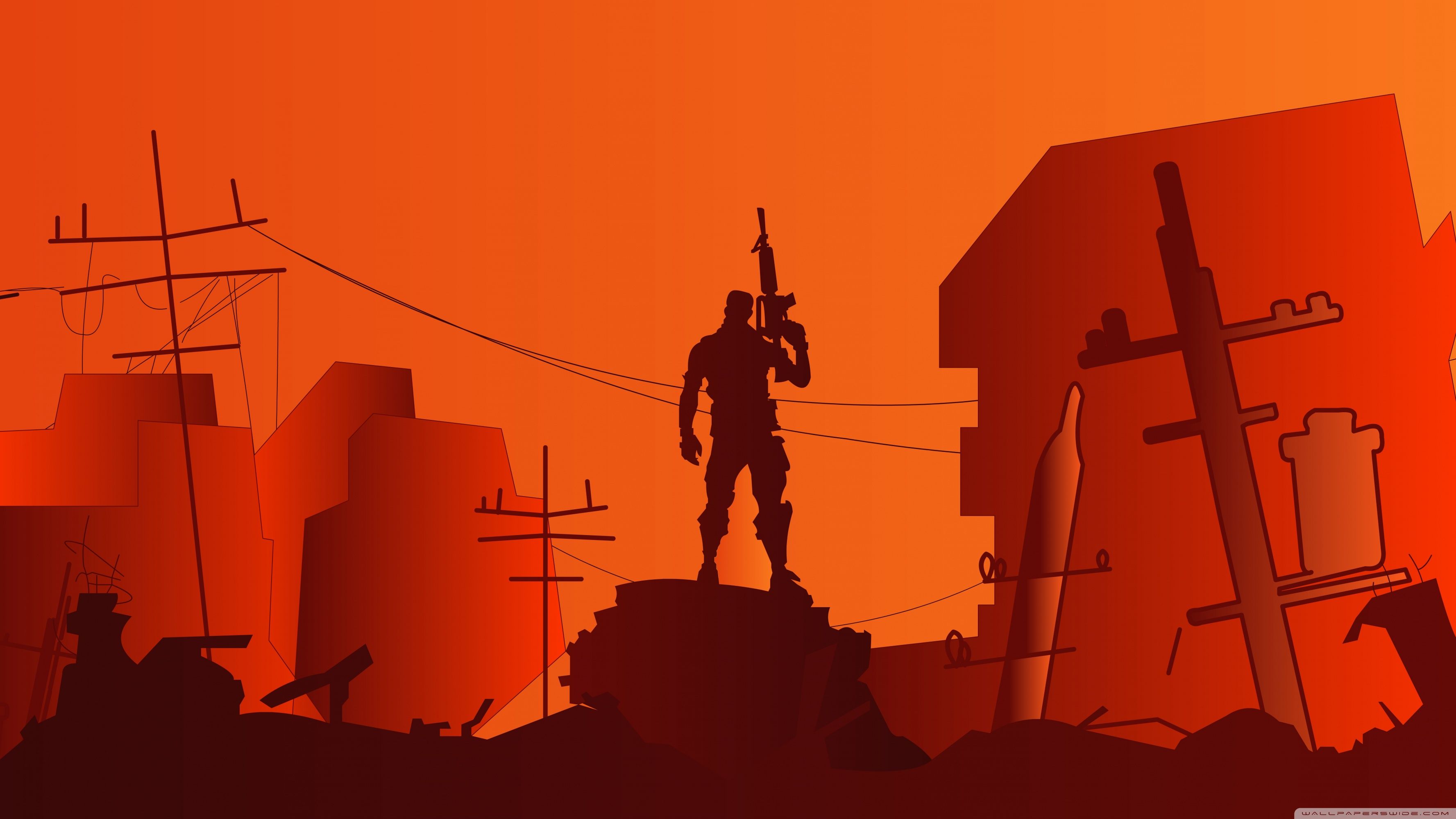 Silhouette personaggio Fortnite arancione, 3554x1999 2K+, Desktop