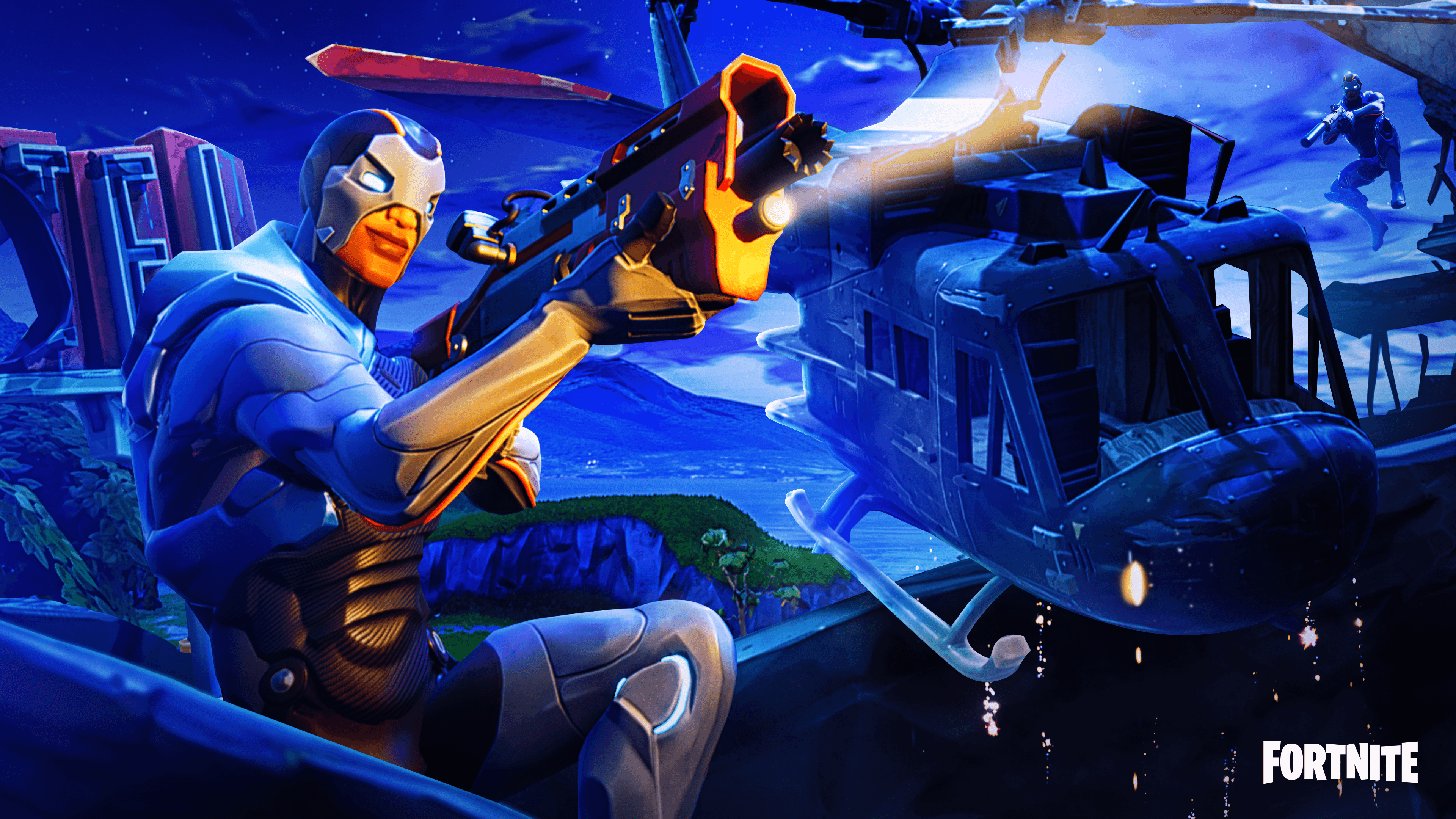 Personaggio Fortnite con elicottero, 3840x2160 4K, Desktop 4K