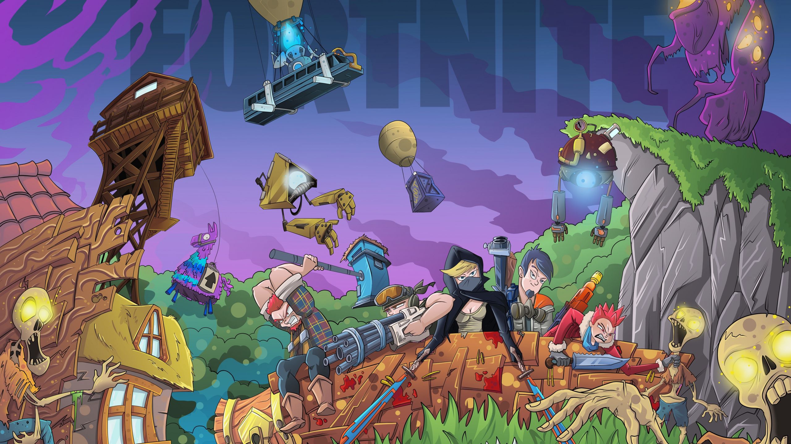 Fortnite personaggi paesaggio colorato, 2560x1440 2K QHD, PC