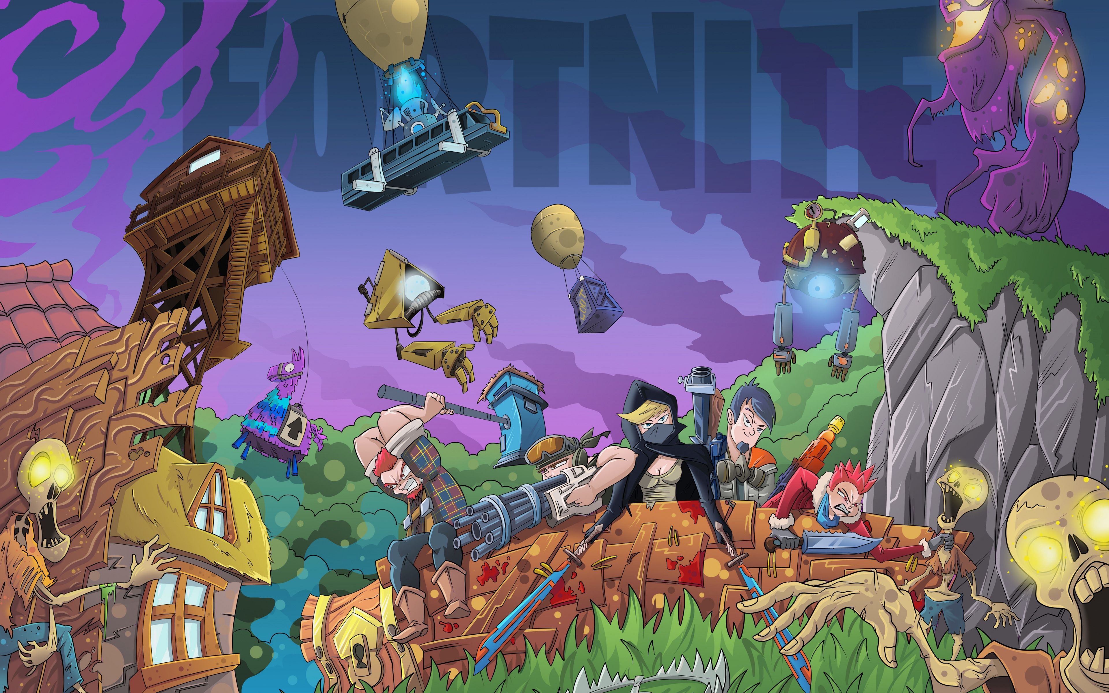 Personaggi Fortnite scena battaglia, 3840x2400 4K, Desktop 4K