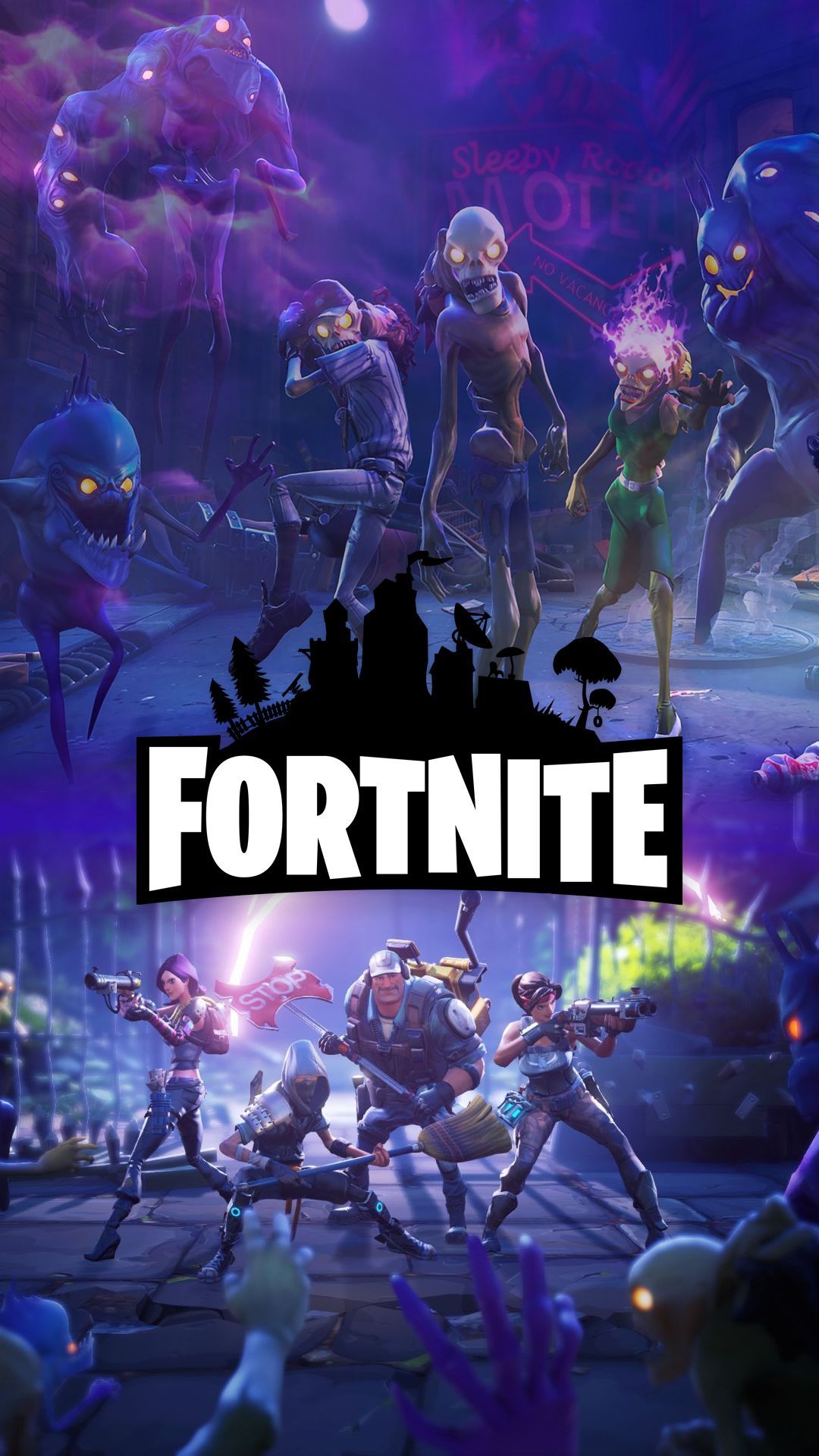 Personaggi Fortnite logo notturno, 1080x1920 Verticale, Mobile