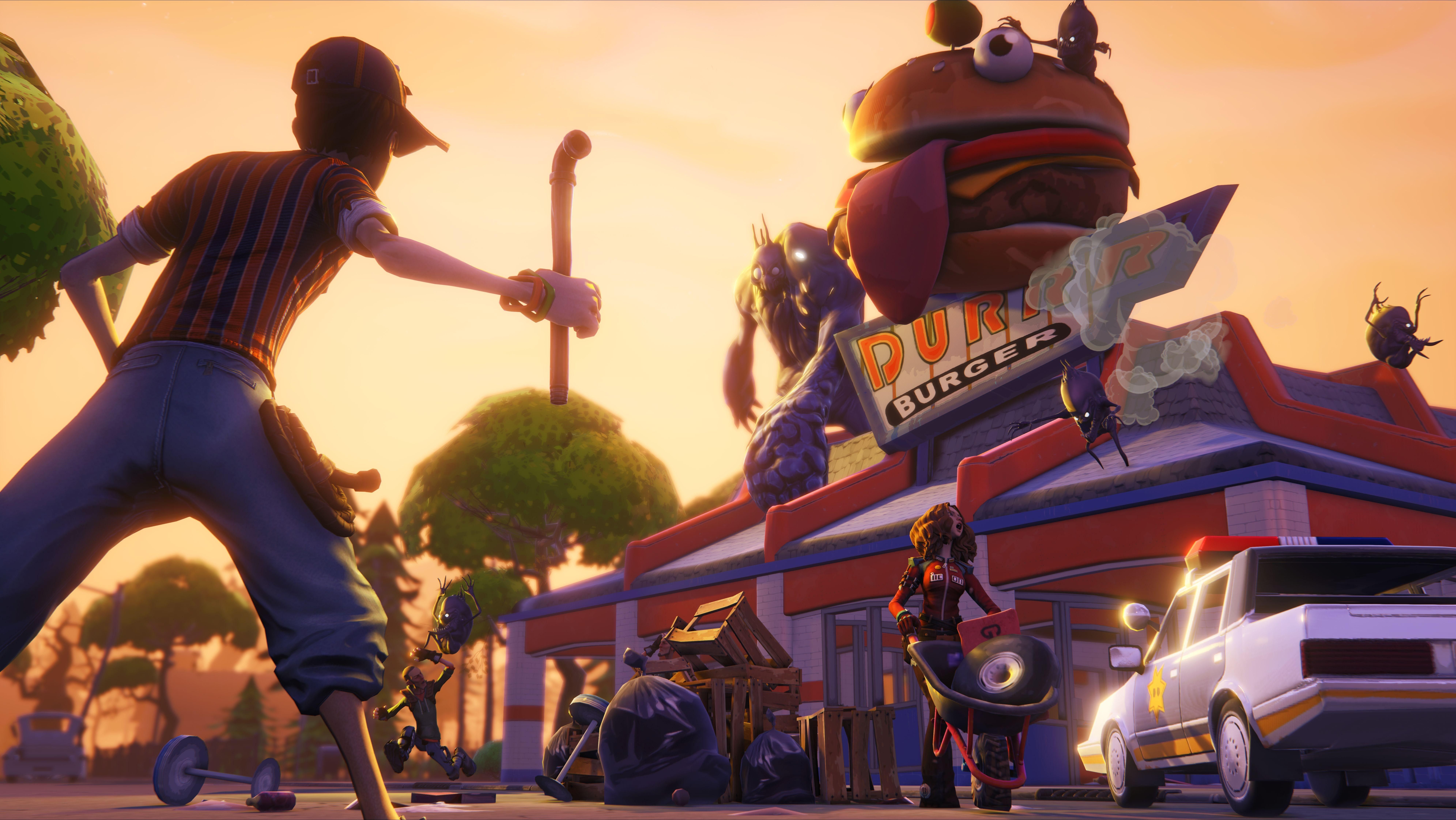 Personaggi Fortnite ristorante Durrr Burger, 7965x4485 Ultra HD, 4K TV