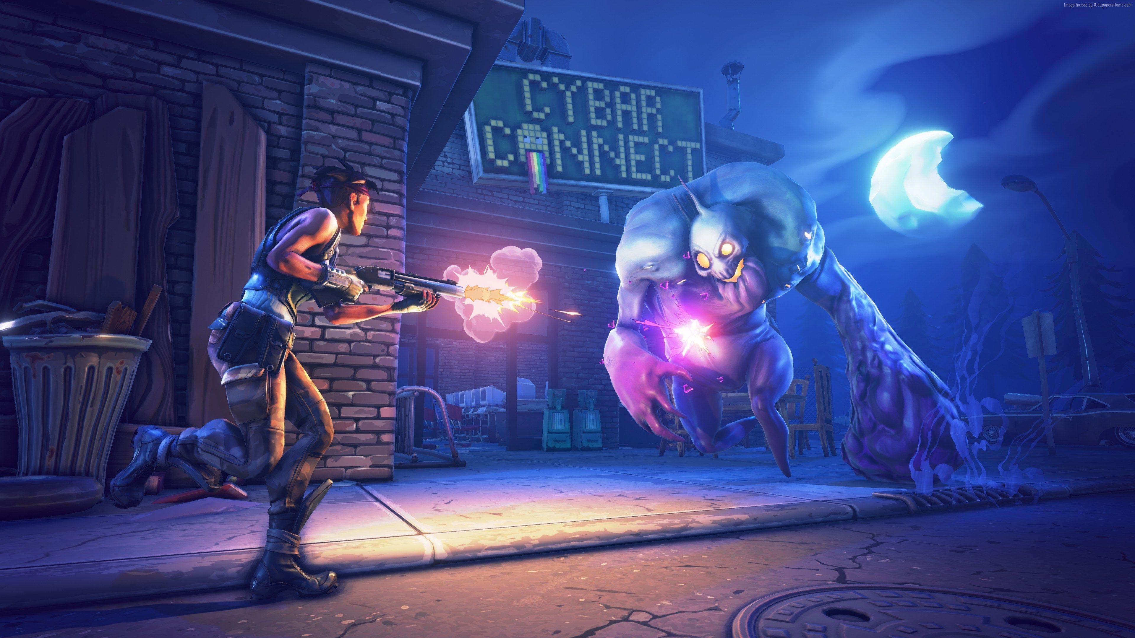 Personaggio Fortnite combatte mostro, 3840x2160 4K Ultra HD, Monitor 4K