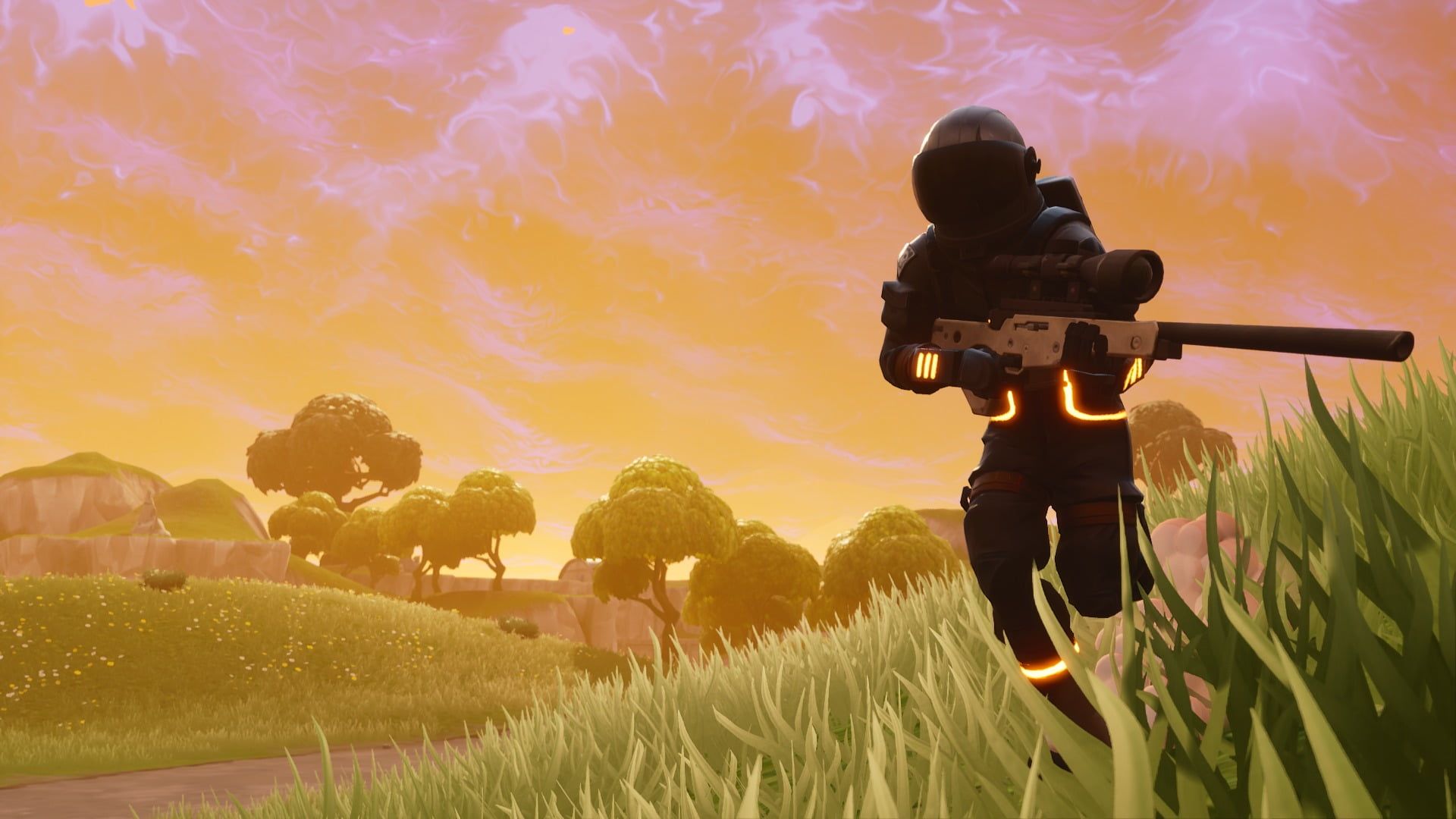 Personaggio Fortnite con arma tramonto, battle royale, 1920x1080 Full HD, Desktop
