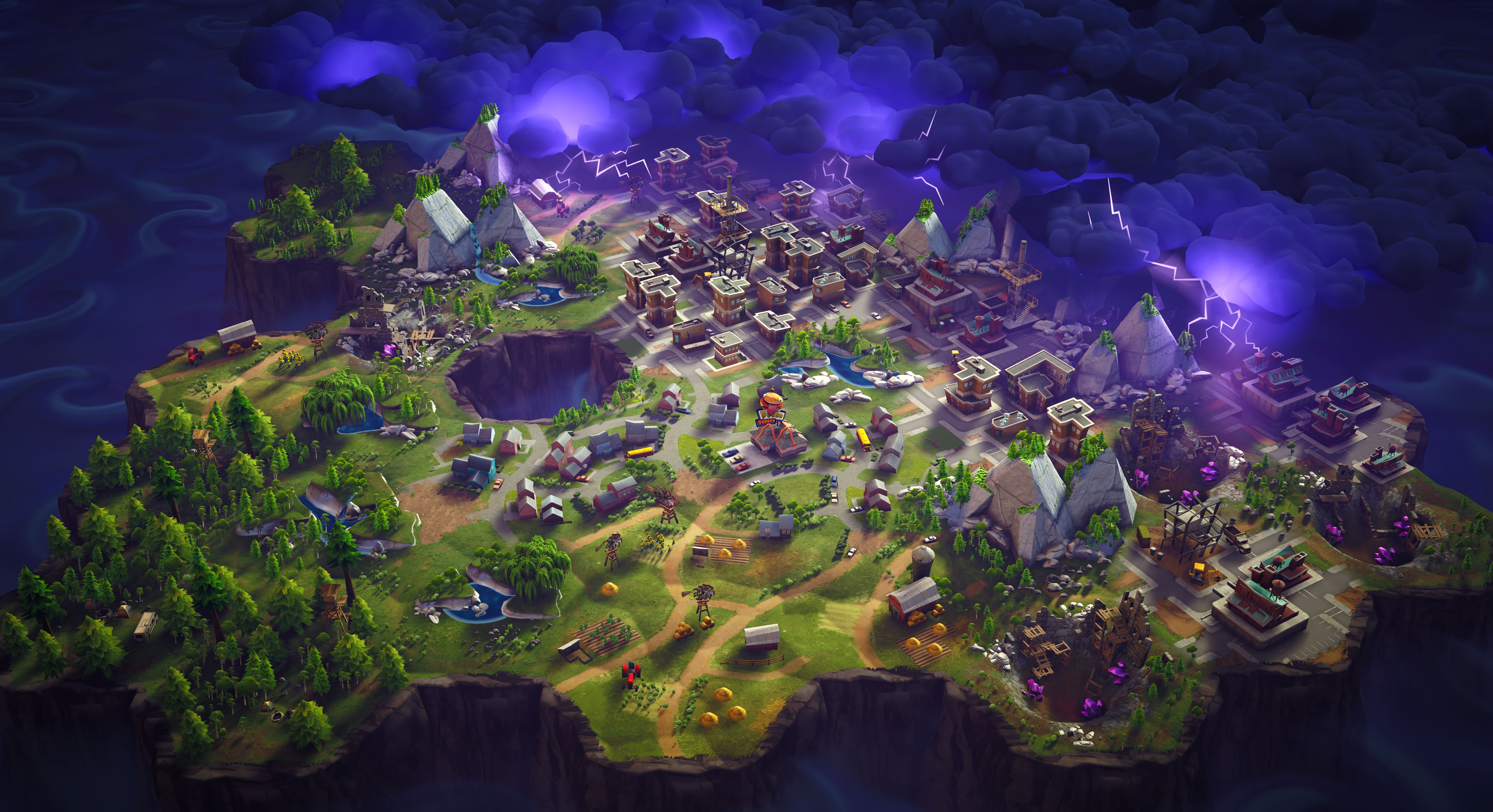 Isola mappa Fortnite notturna, 7192x3912 4K, Desktop 4K