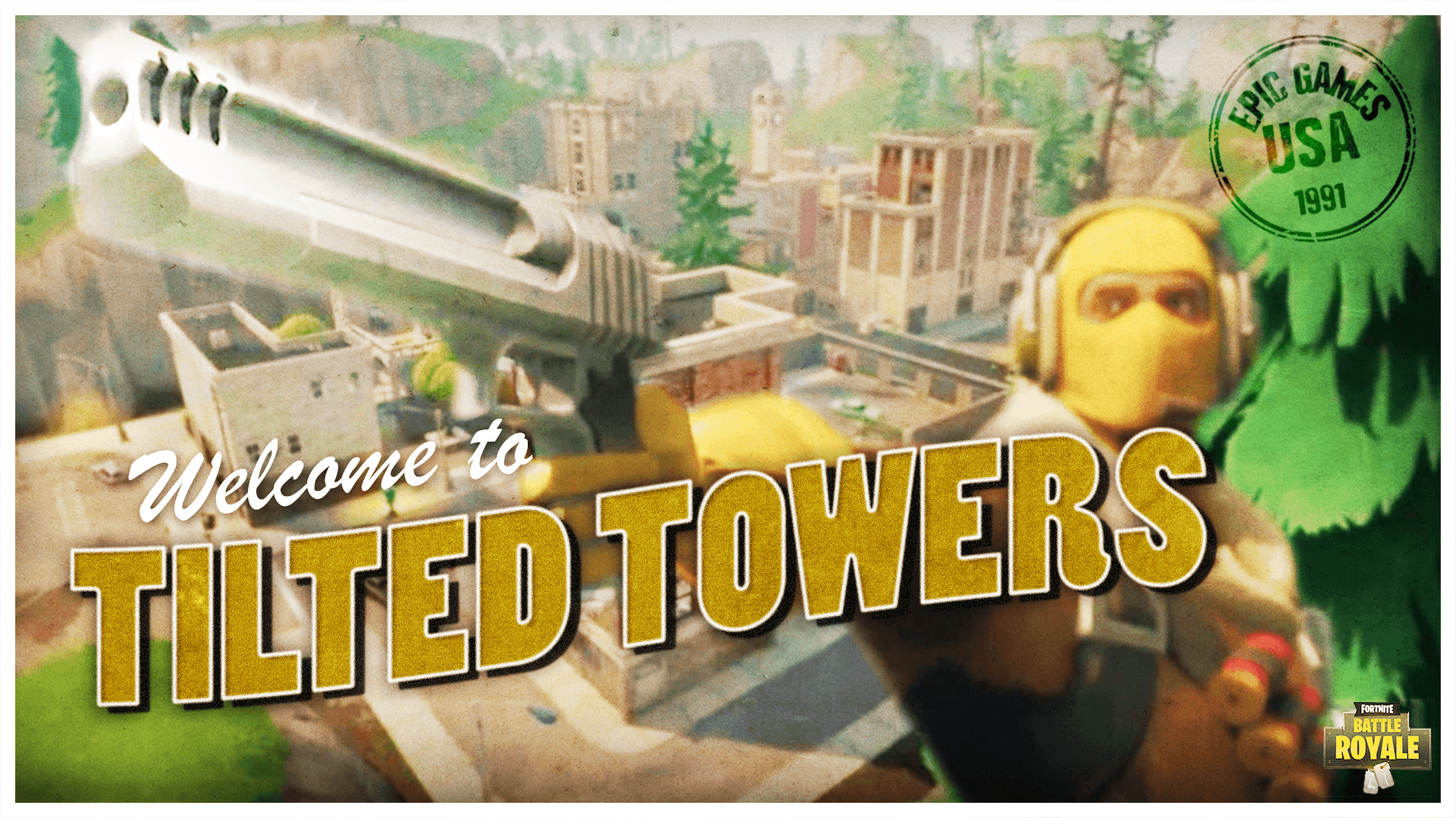 Tilted Towers Fortnite postcard, 1920x1080 Full HD 1080p, Desktop