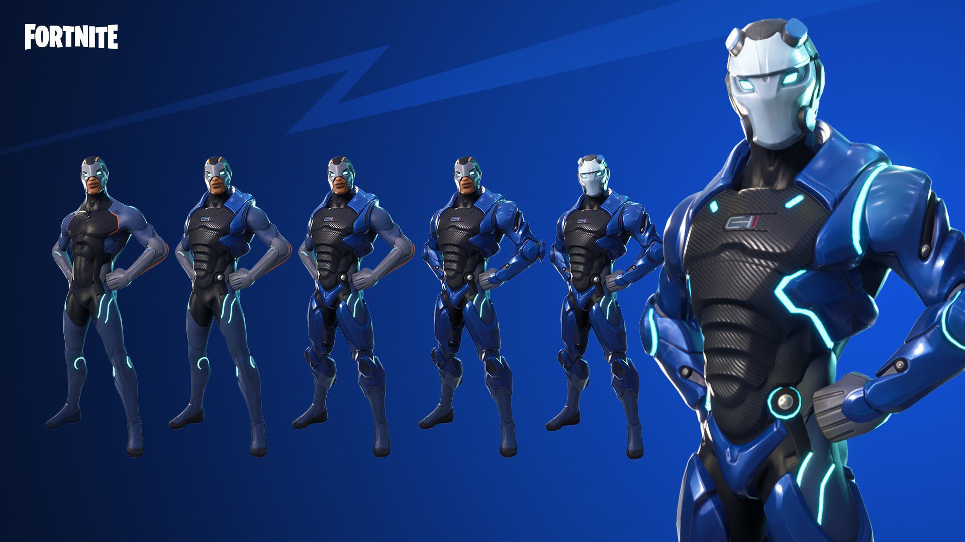 Skin Default Fortnite blu neon, 1920x1080 Full HD, Desktop