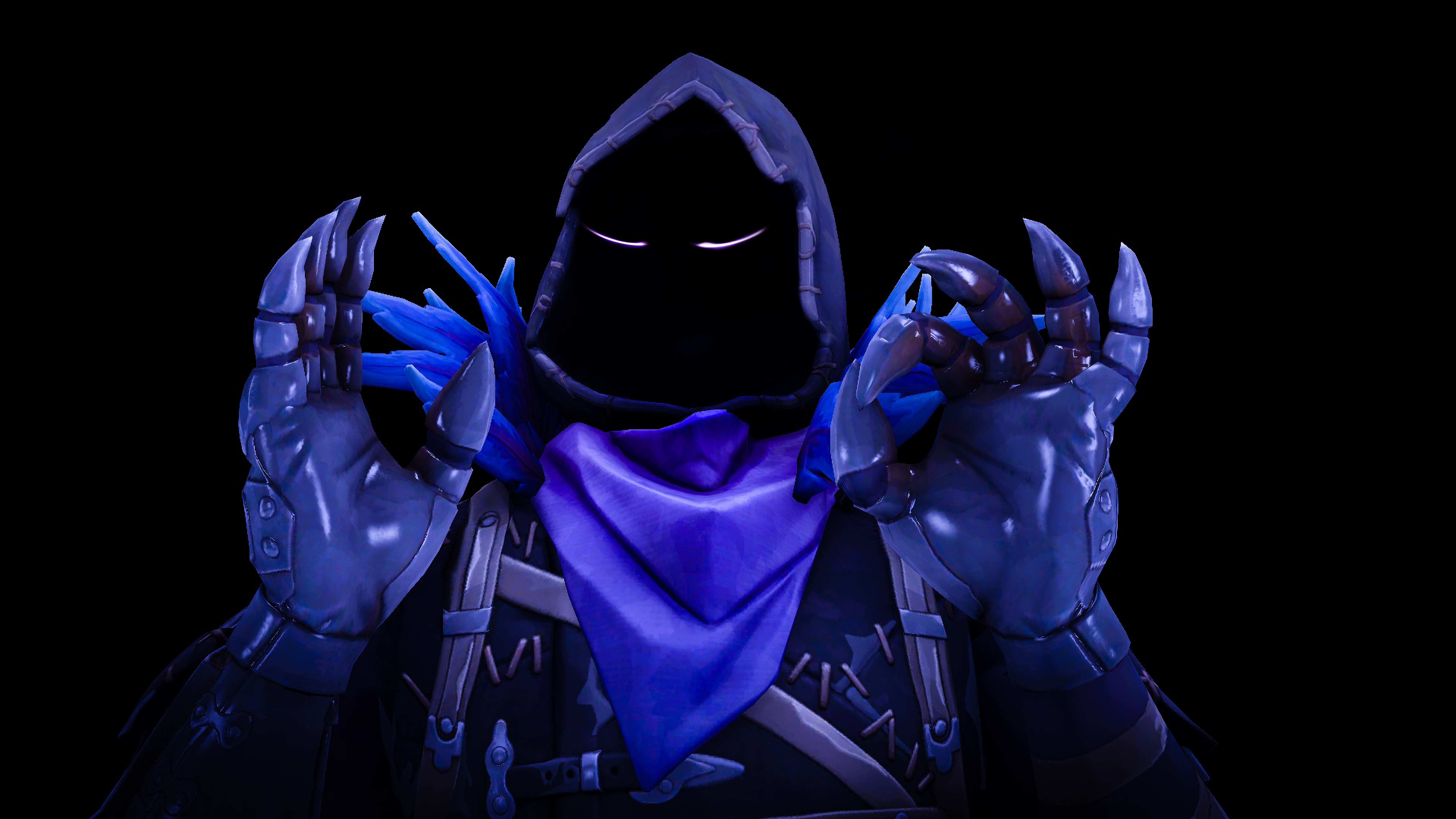 Raven Fortnite personaggio incappucciato blu, 7680x4320 UHD, PC 4K