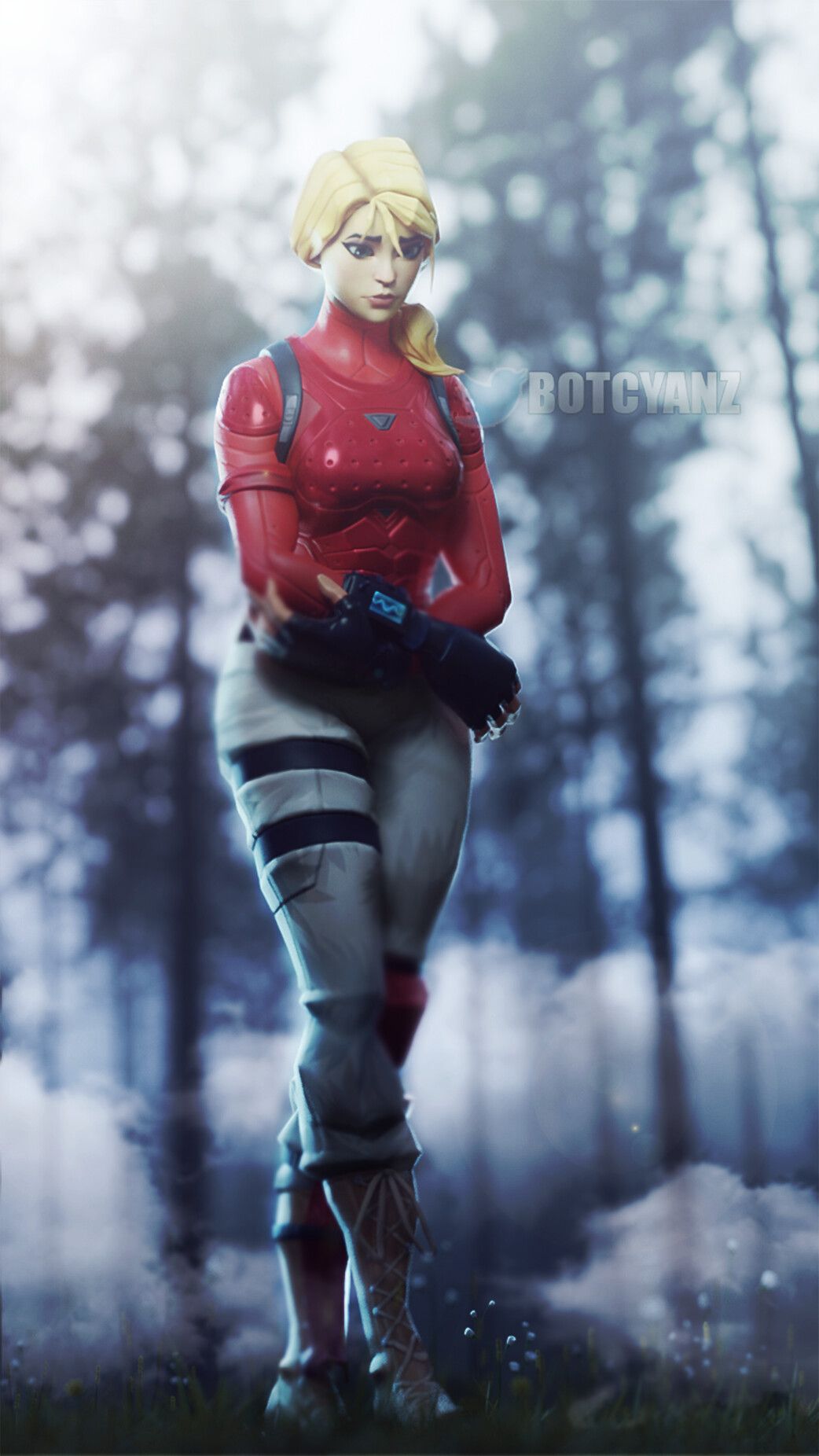 Personaggio Fortnite bionda tuta rossa, 1042x1852 Verticale, Mobile