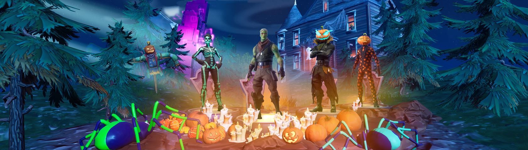 Fortnite personaggi Halloween falò, battle royale, 1680x480 21:9, Ultrawide