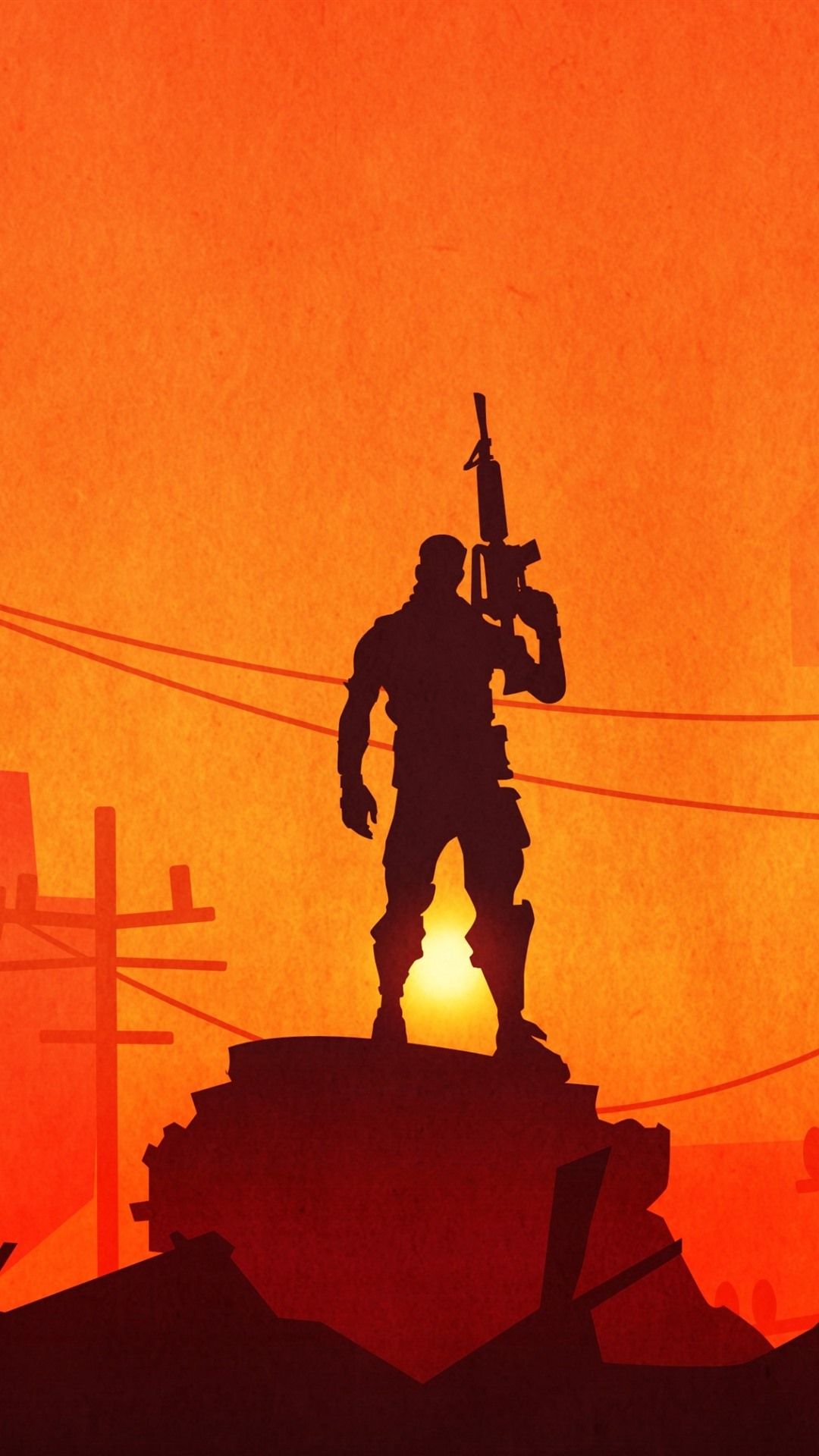 Personaggio Fortnite silhouette tramonto, battle royale, 1080x1920 Verticale, iPhone Plus