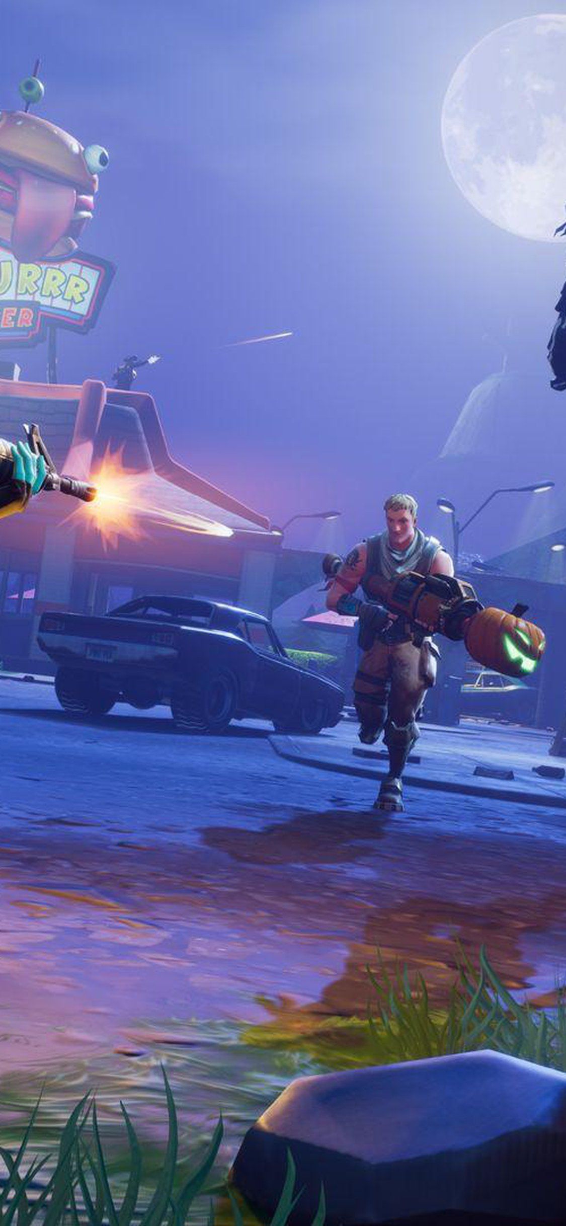 Personaggio Fortnite in azione notturna, 1125x2436 Full HD Verticale, iPhone
