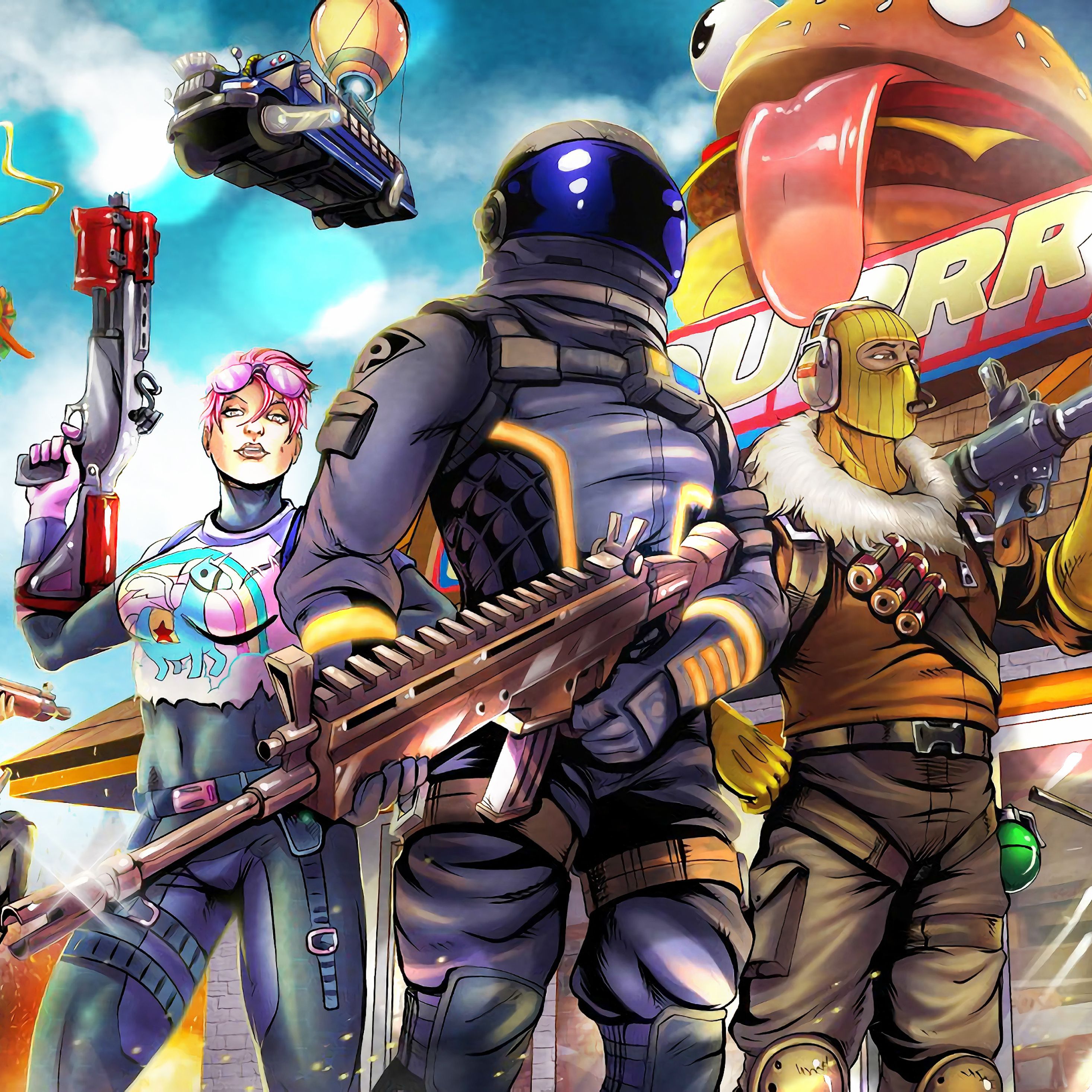 Personaggi Fortnite con armi, 2932x2932 2K, Desktop