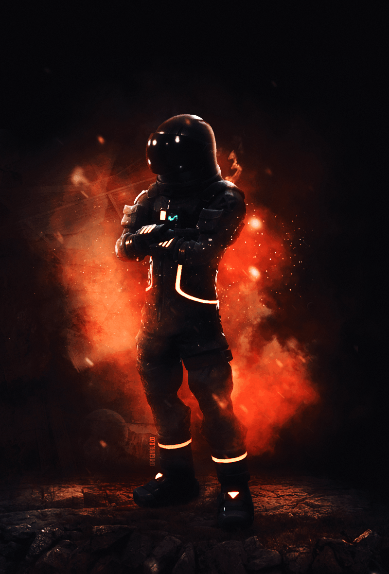 Personaggio Fortnite con fumo rosso, Epic Games, 800x1181 Full HD Verticale, Smartphone