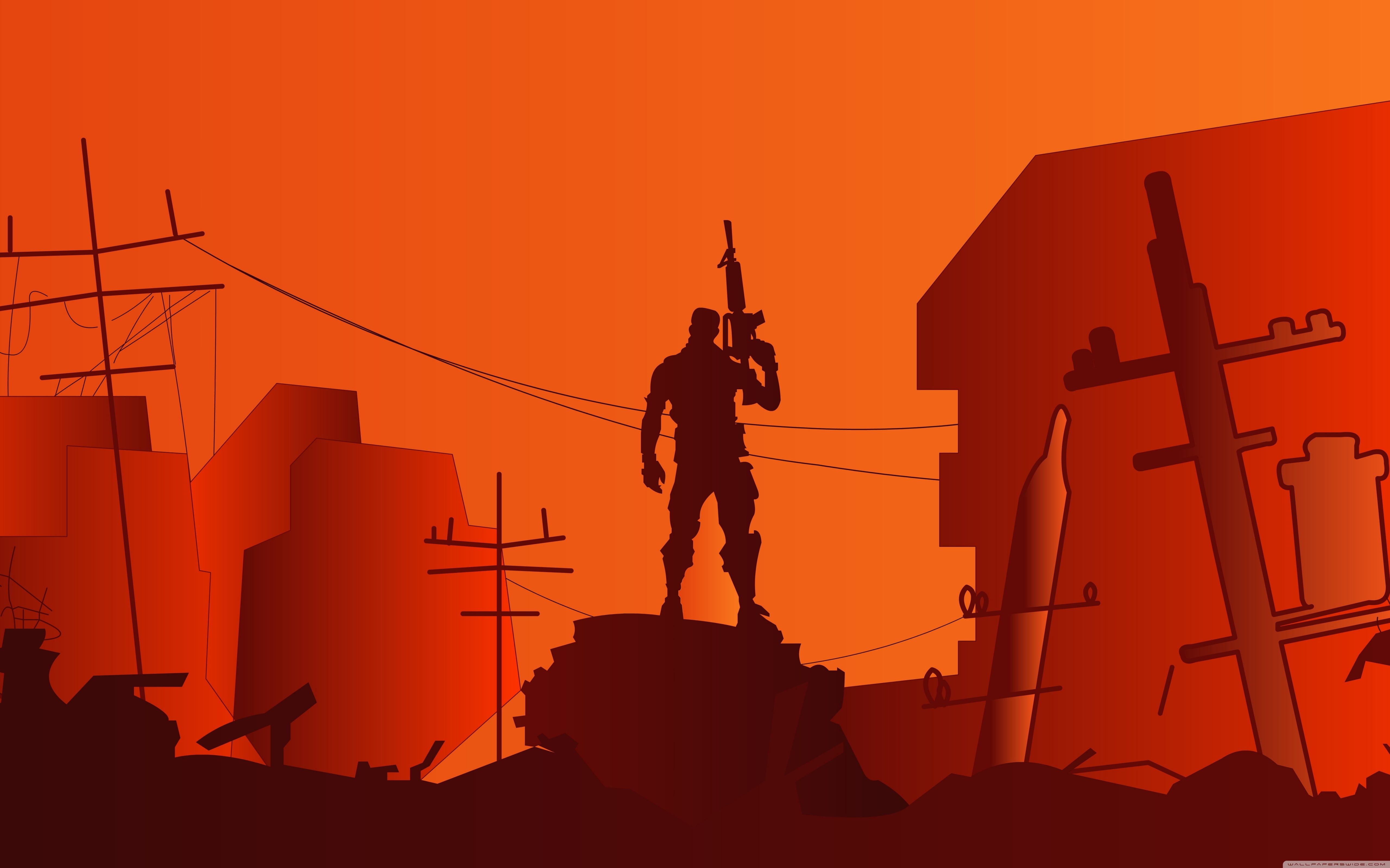 Silhouette soldato Fortnite arancione, Epic Games, 5120x3200 Ultra HD, 4K TV