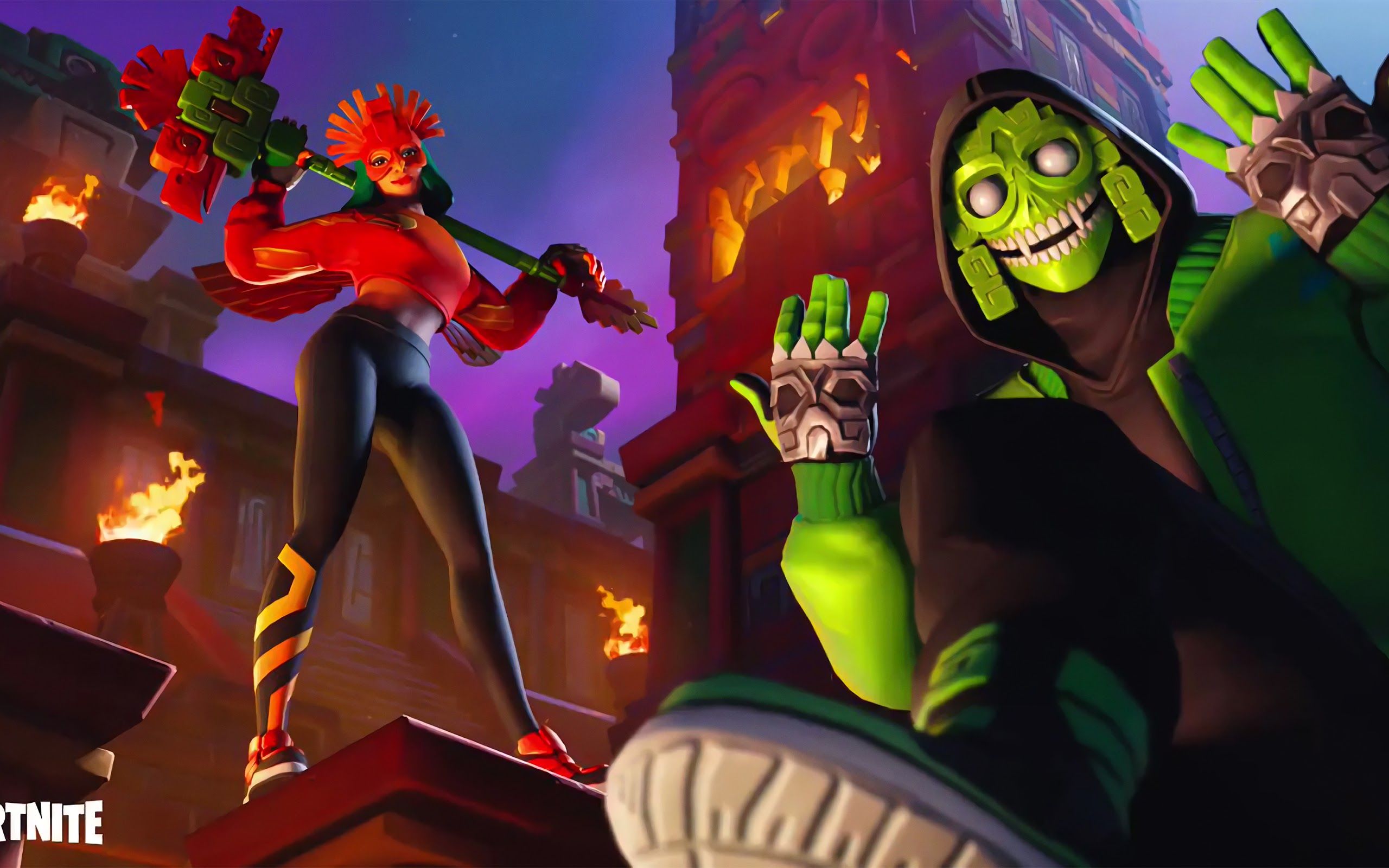 Personaggi Fortnite Mezmer e mostro verde, 2560x1600 2K+, Desktop