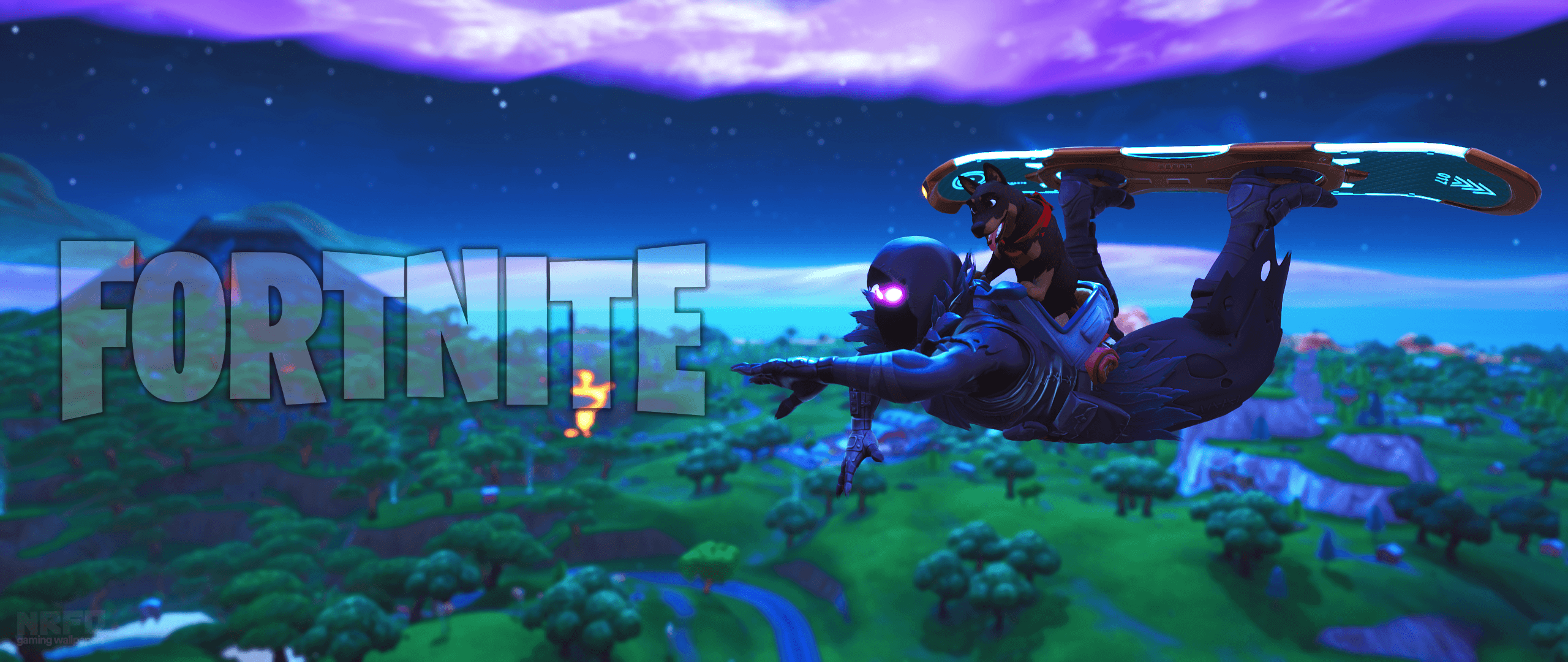 Raven Fortnite deltaplano notturno, 2560x1080 Ultrawide, Dual Monitor