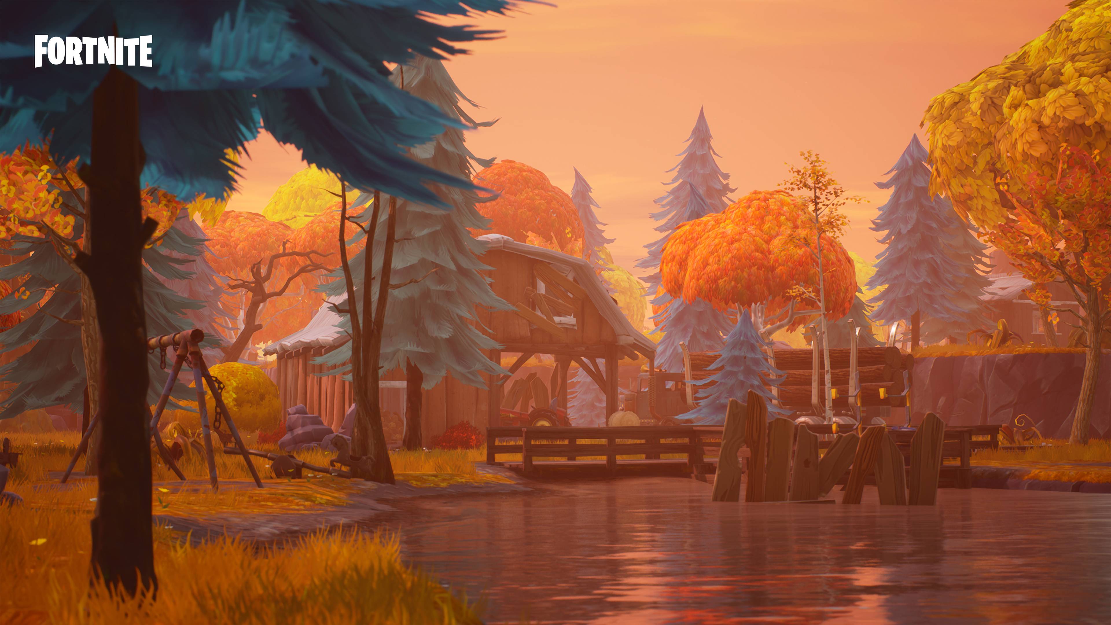 Fortnite villaggio autunnale tramonto, 3840x2160 4K Ultra HD, Monitor 4K