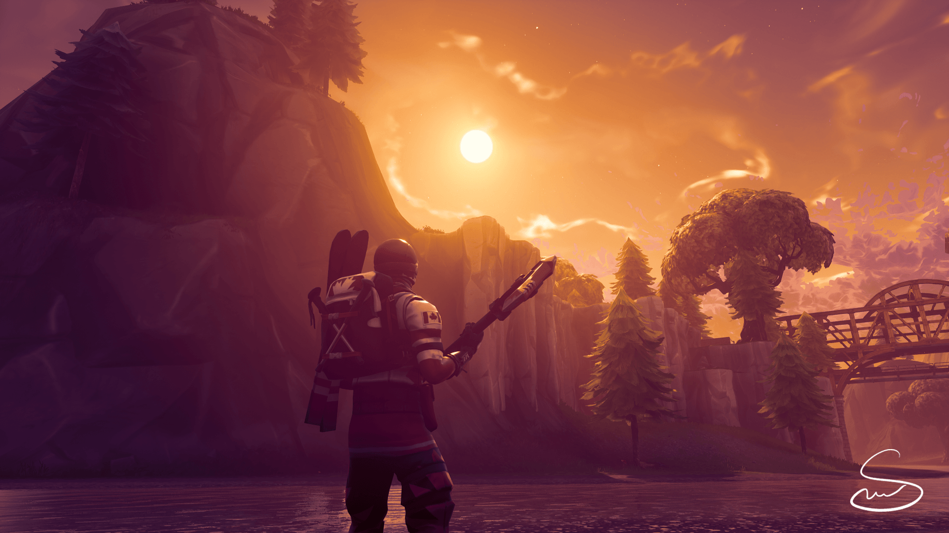 Personaggio Fortnite tramonto arancione, Epic Games, 1920x1080 Full HD 1080p, Laptop