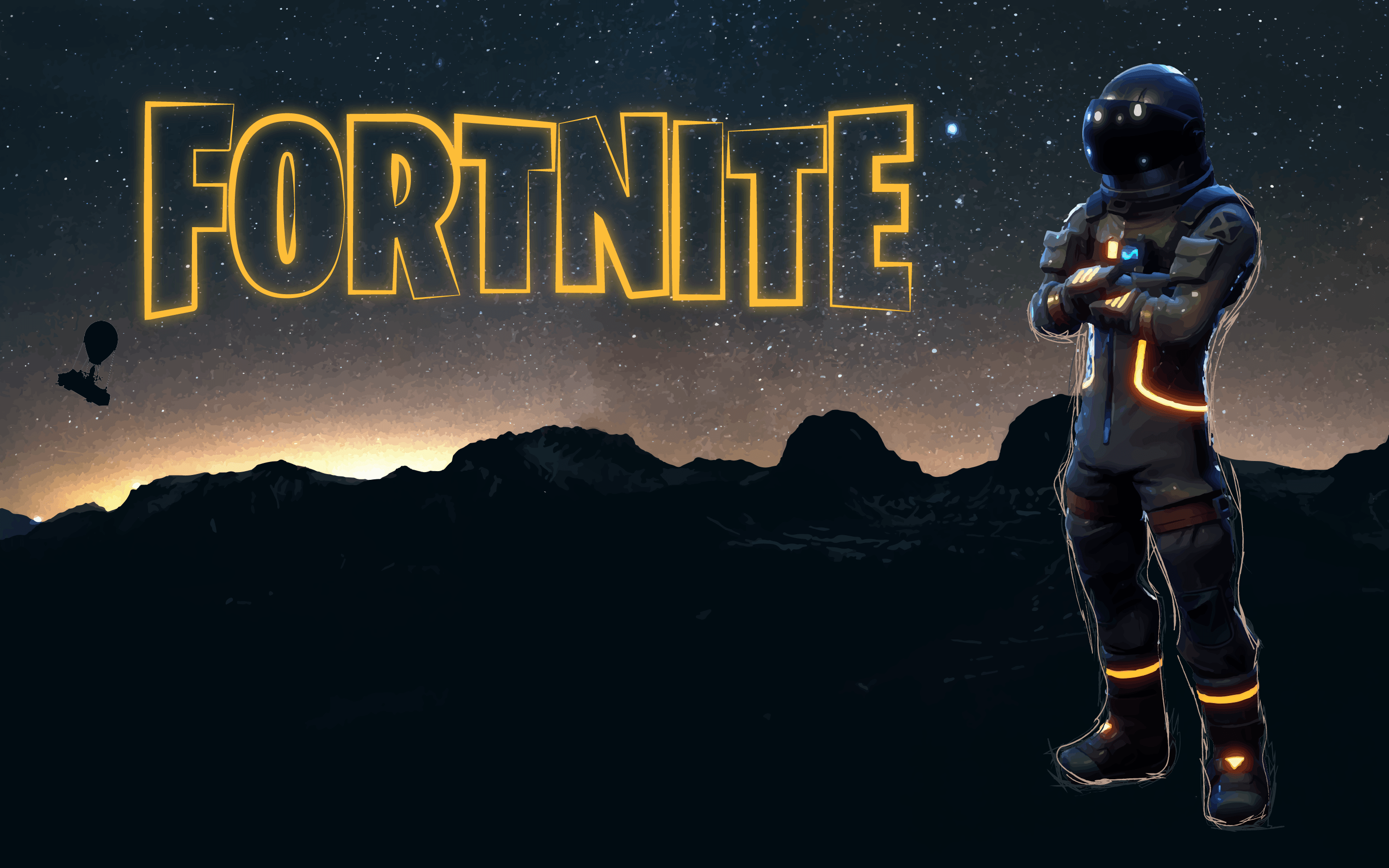 Logo Fortnite con personaggio, Epic Games, 2880x1800 2K, Laptop