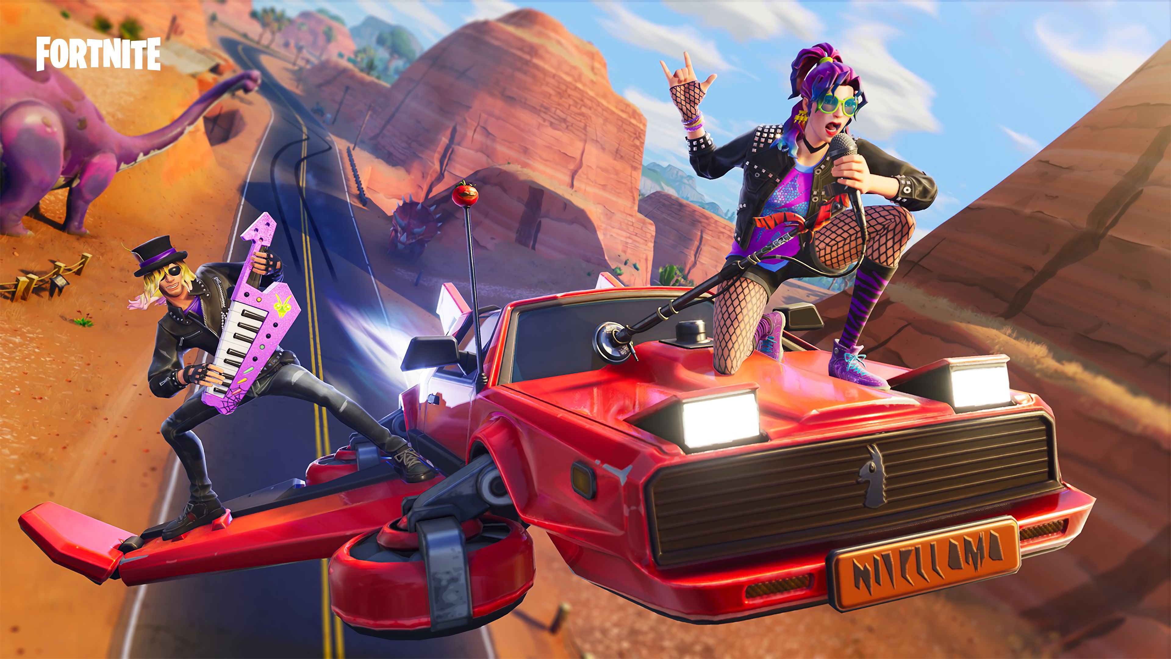 Fortnite personaggi auto volante, battle royale, 3840x2160 Ultra HD, 4K TV
